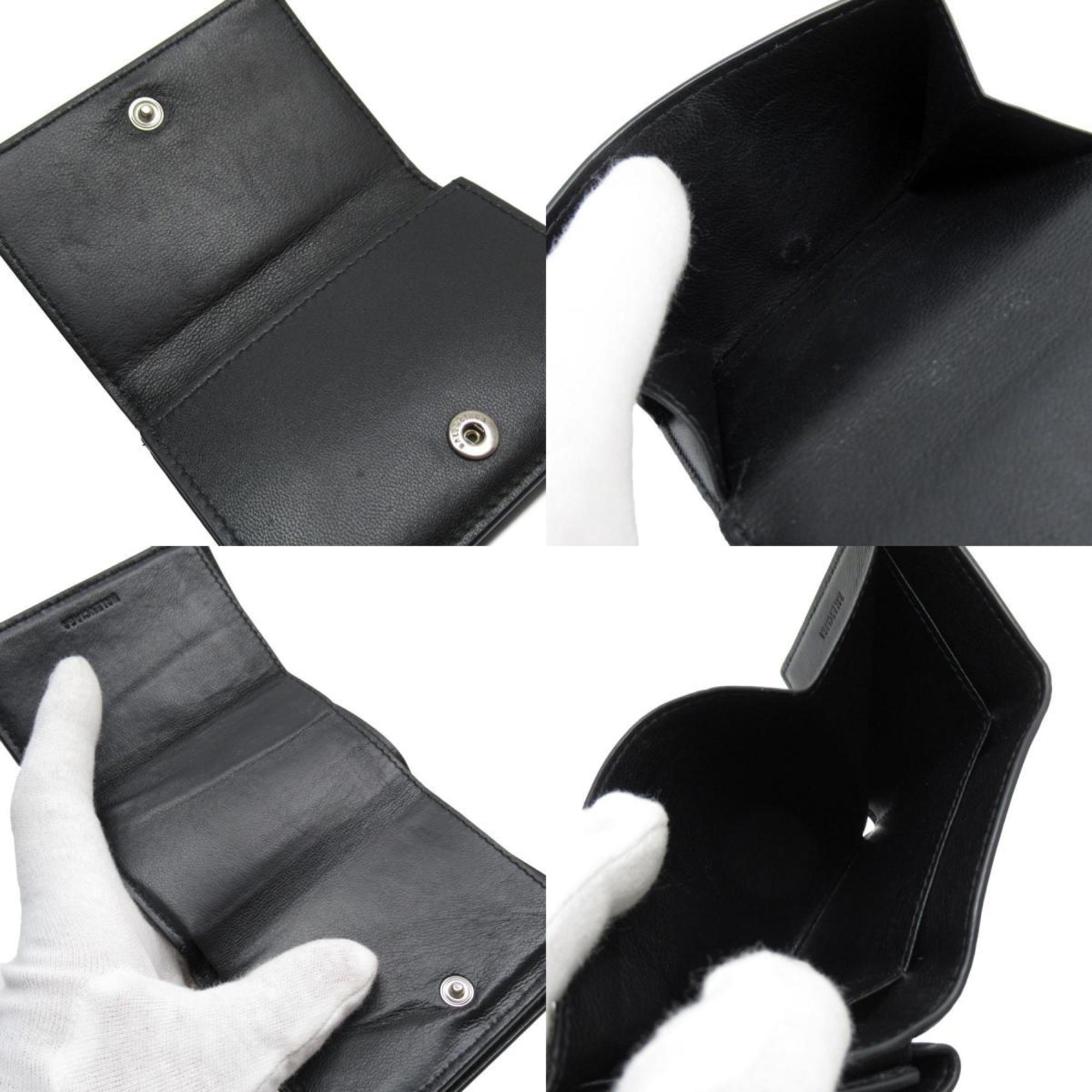 BALENCIAGA Tri-fold Wallet Leather Black Men's Women's t18811g