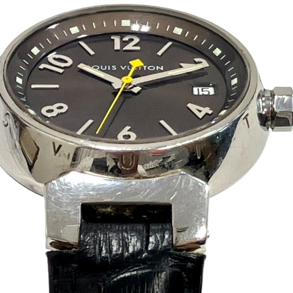 Louis Vuitton Tambour Q1311 Watch, Total Weight 49.5g, Stainless Steel, Genuine Leather Strap, Quartz Movement, Brown Dial — Good