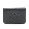 CHANEL Coco Mark Tri-fold Wallet Leather Women's Black