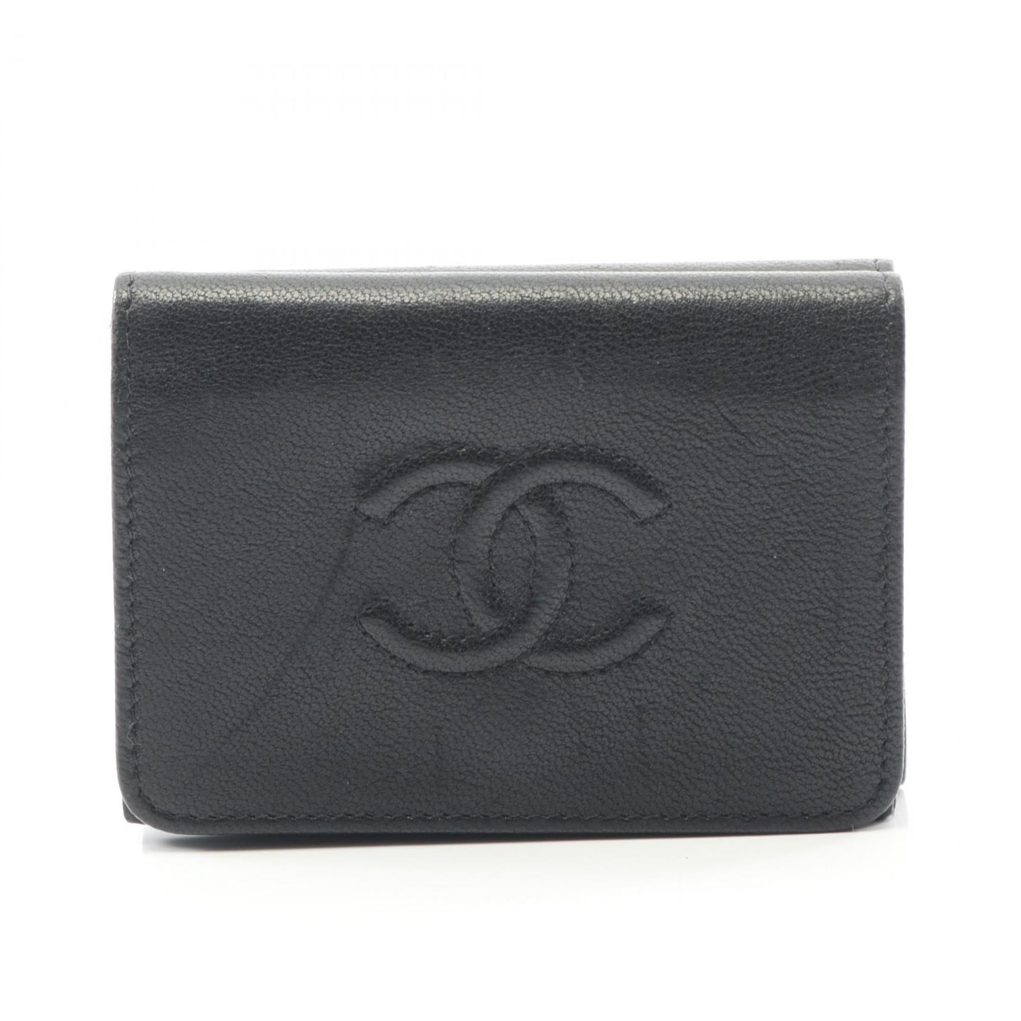 CHANEL Coco Mark Tri-fold Wallet Leather Women's Black