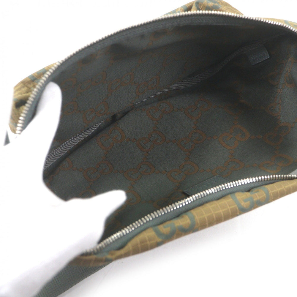 GUCCI 792287 Ripstop Nylon GG Logo Pattern Belt Bag/Body Bag/Waist Pouch with Patch, Khaki, Made in Italy, Men's — Like New