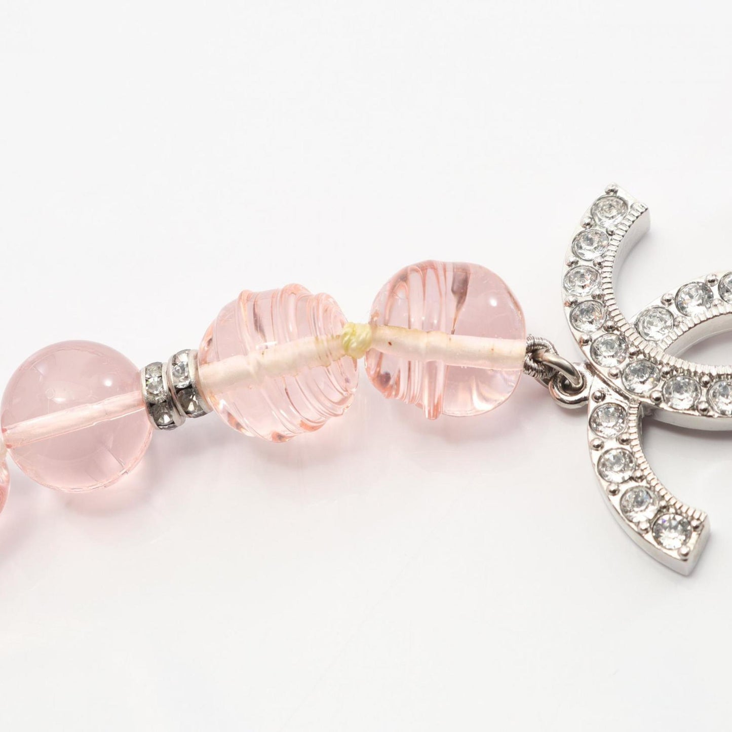 Chanel Coco Mark Necklace, Stainless Steel, Plastic, and Rhinestones, Women's, Silver, Pink, Clear