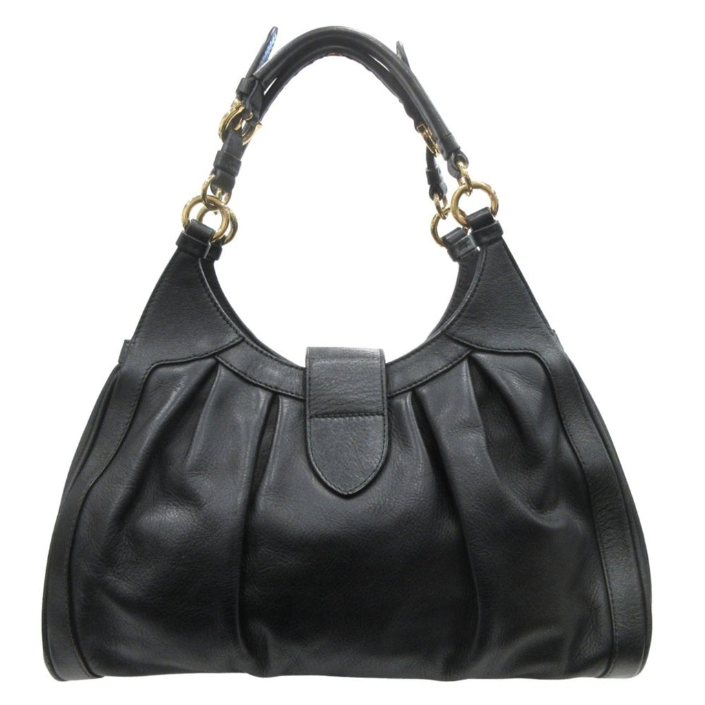 Salvatore Ferragamo Gancini Leather 2-Way Handbag with Gold Hardware, Black, Women's