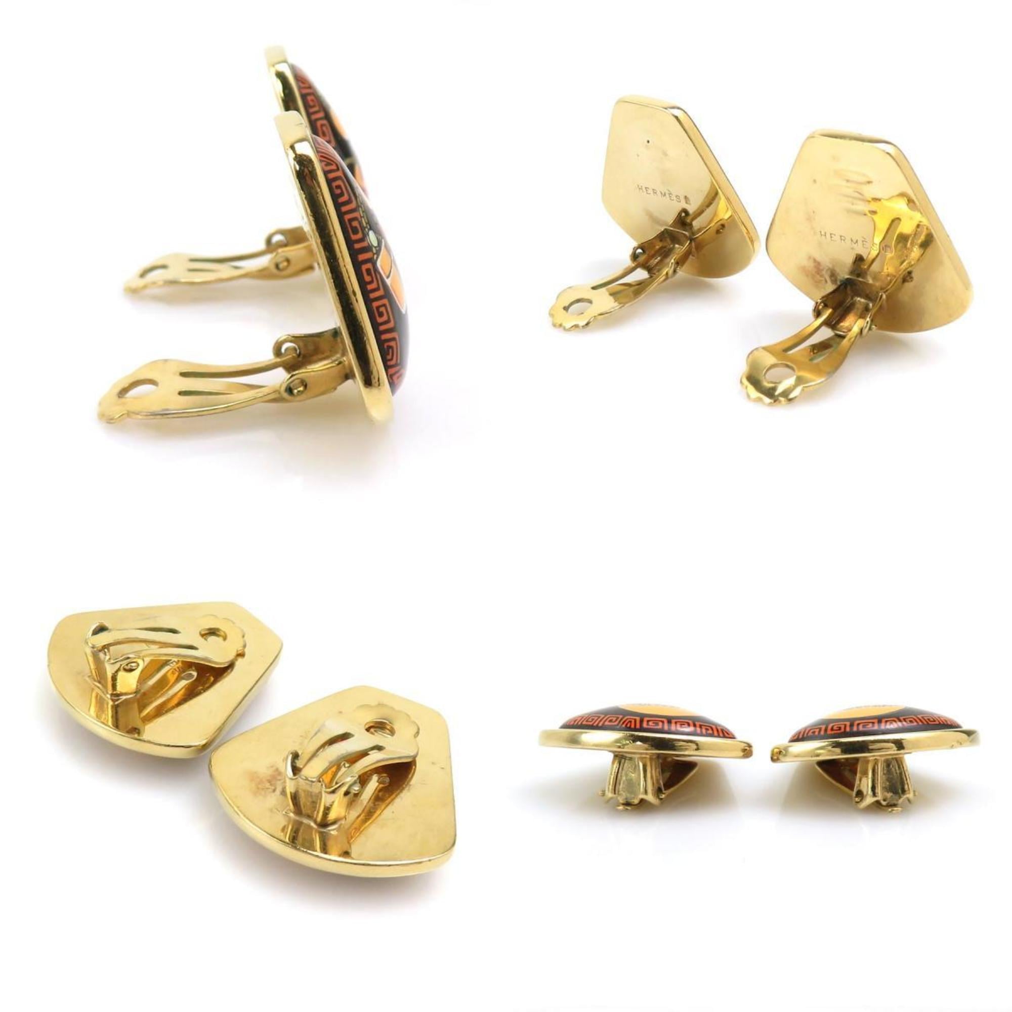 Hermes Hermès cloisonné earrings in metal and enamel gold, black, orange, women's, e61373a