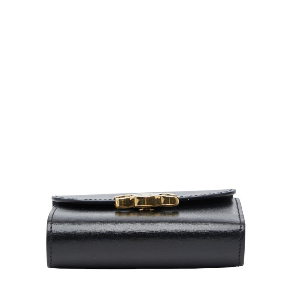 Celine Triomphe Tri-fold Wallet Black Leather Women's CELINE