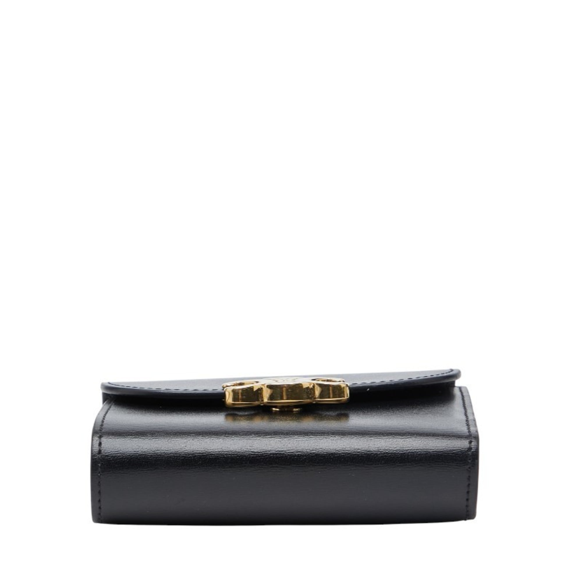 Celine Triomphe Tri-fold Wallet Black Leather Women's CELINE