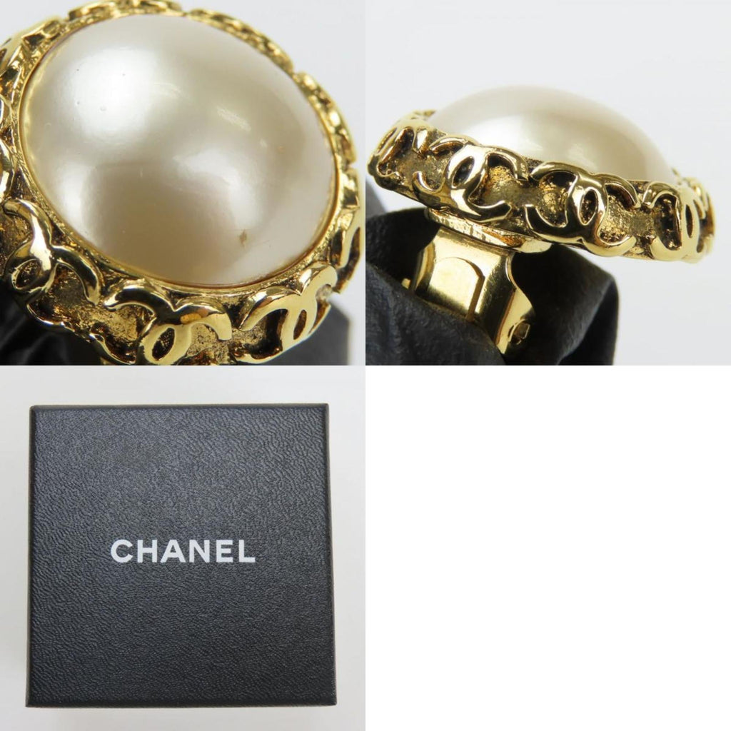 Chanel Coco Mark Metal Earrings with Faux Pearl and Gold Plated 94P Women's CHANEL