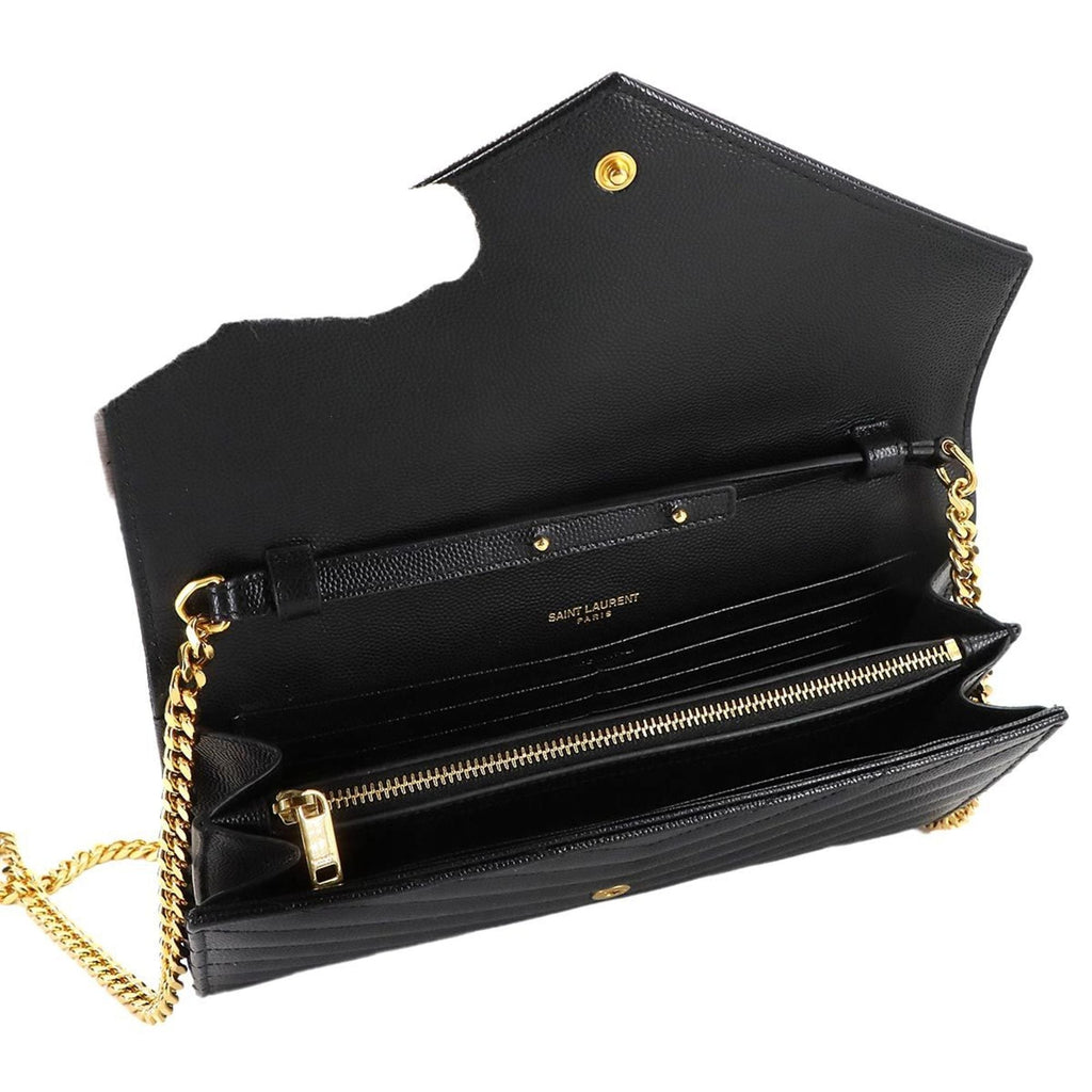 Saint Laurent Cassandra Chain Wallet, black leather with gold hardware, model 377828.