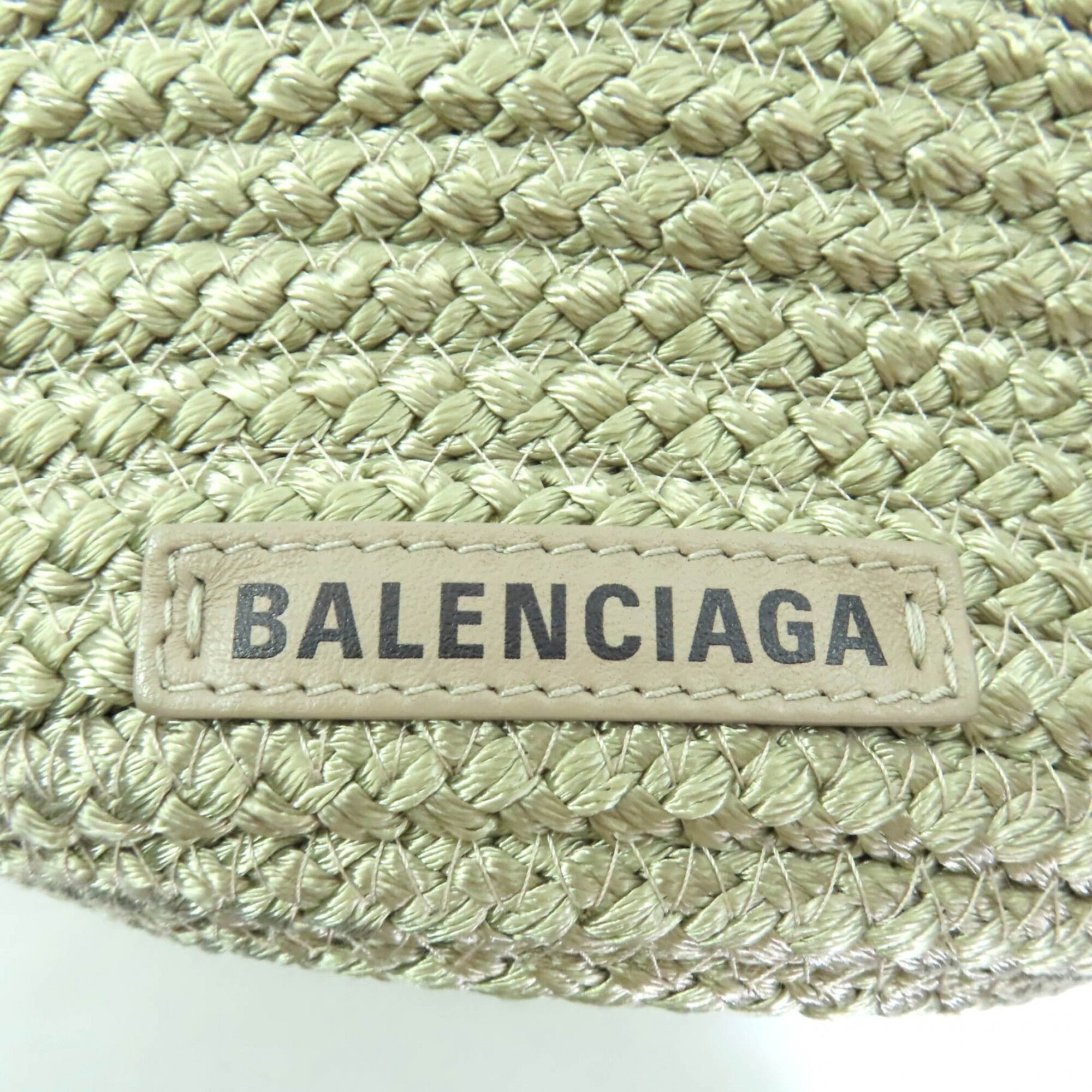 BALENCIAGA 695612 Ibiza Small Logo Patch 2-Way Basket Bag, Khaki, with Dust Made in Italy, Women's — Like New