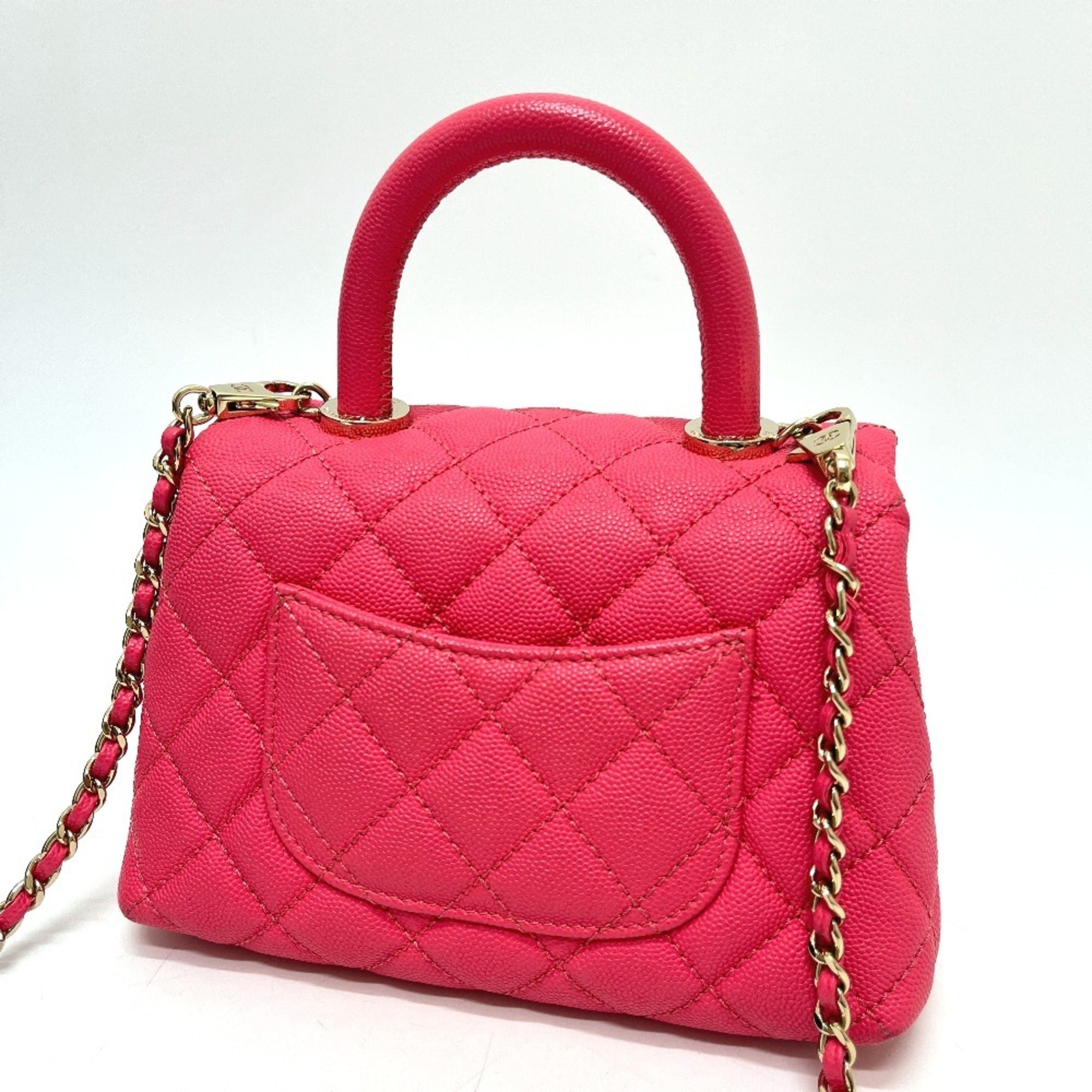 CHANEL AS2215 Coco Handle XXS/Coco 19 2-Way Handbag, Caviar Skin, Coral Pink, Like New — Like New