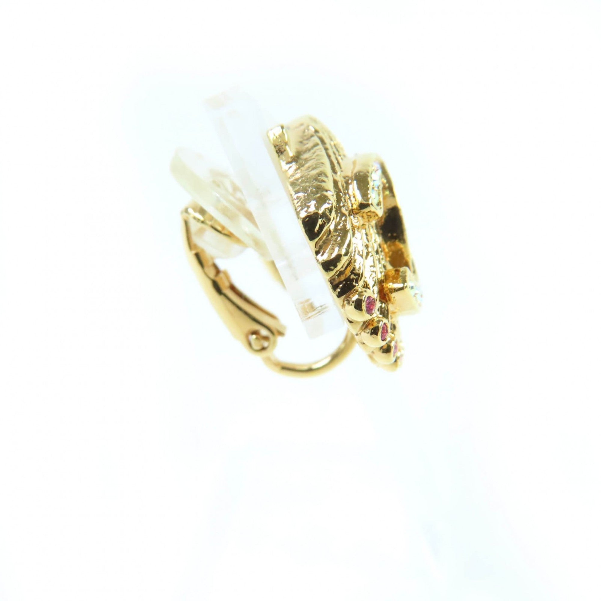CHANEL G23C Coco Mark Rhinestone Shell Design Earrings, Gold, with Box, Made in France, Women's — Like New