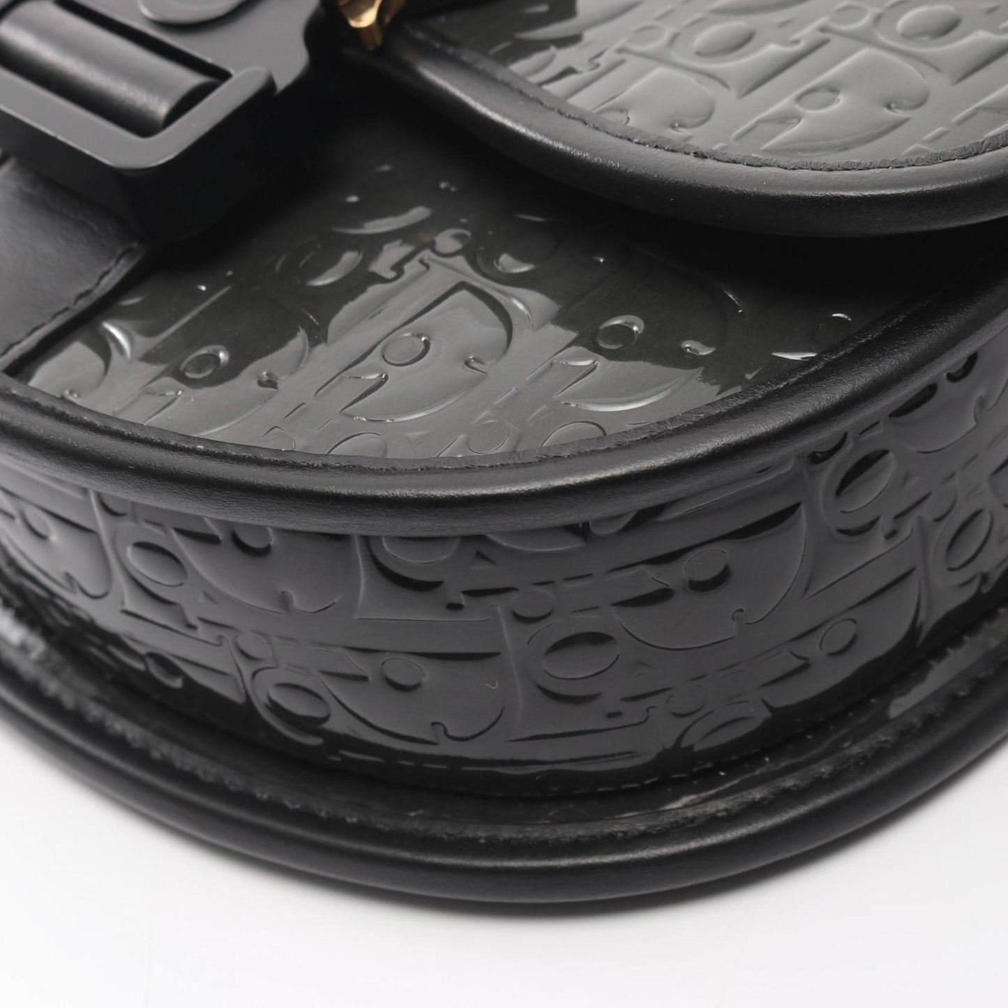 Christian Dior Dior GALLOP Oblique Shoulder Bag in Patent Leather, Women's, Gray and Black