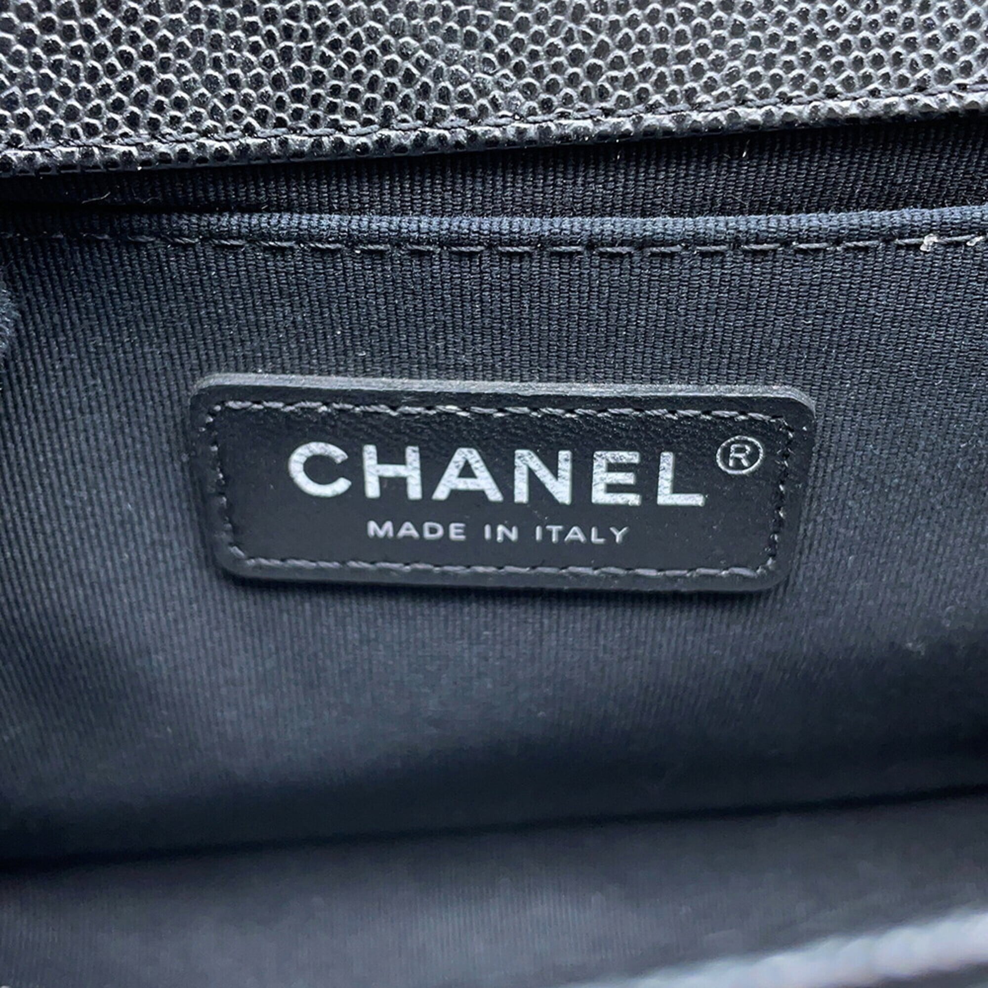 Chanel Chain Shoulder Bag Matelassé Coco Mark Boy 25 Caviar Skin A67086 CHANEL Black Handbag Women's — Like New
