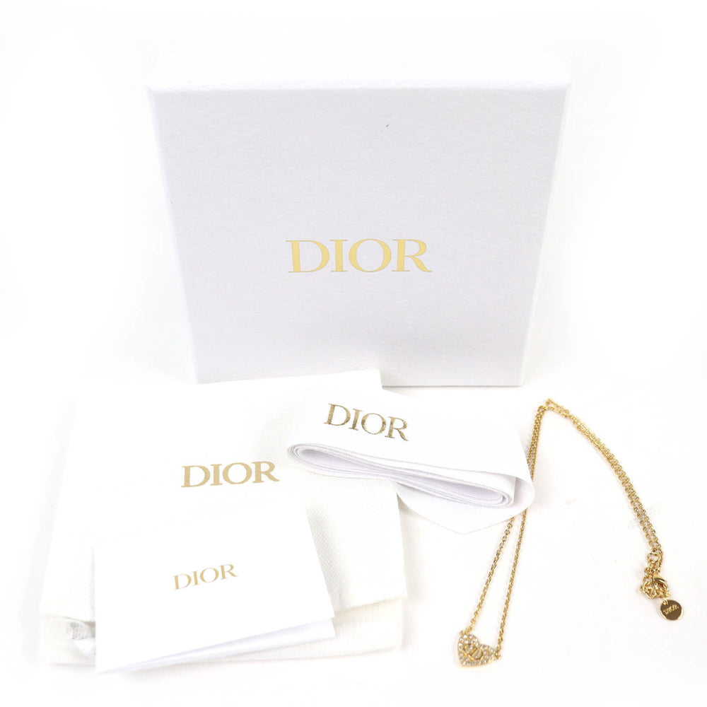 Christian Dior N3477WOMCY Clair D Lune Rhinestone CD Logo Heart Necklace 44cm Gold with Box and Dust Bag for Women — Like New