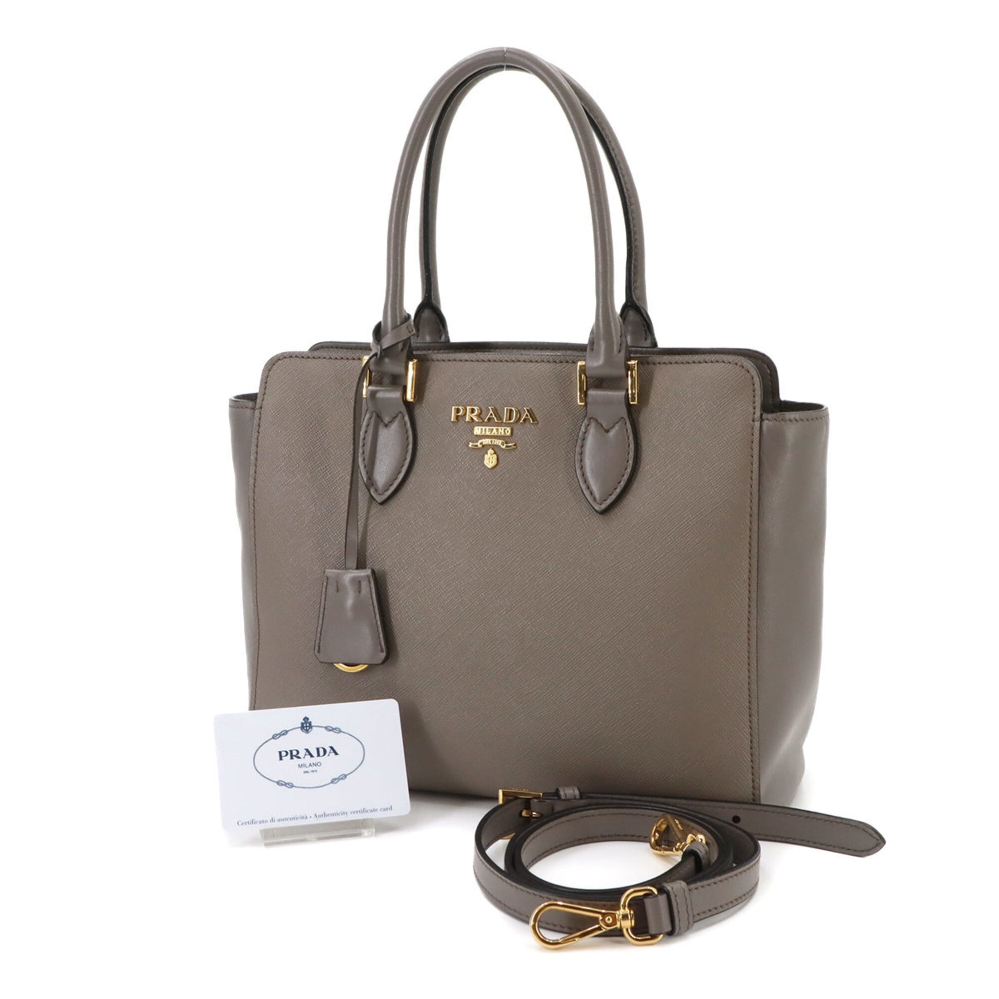 Prada Saffiano 2-way Hand/Shoulder Handbag, Leather, Gray, 1BA113 — Like New