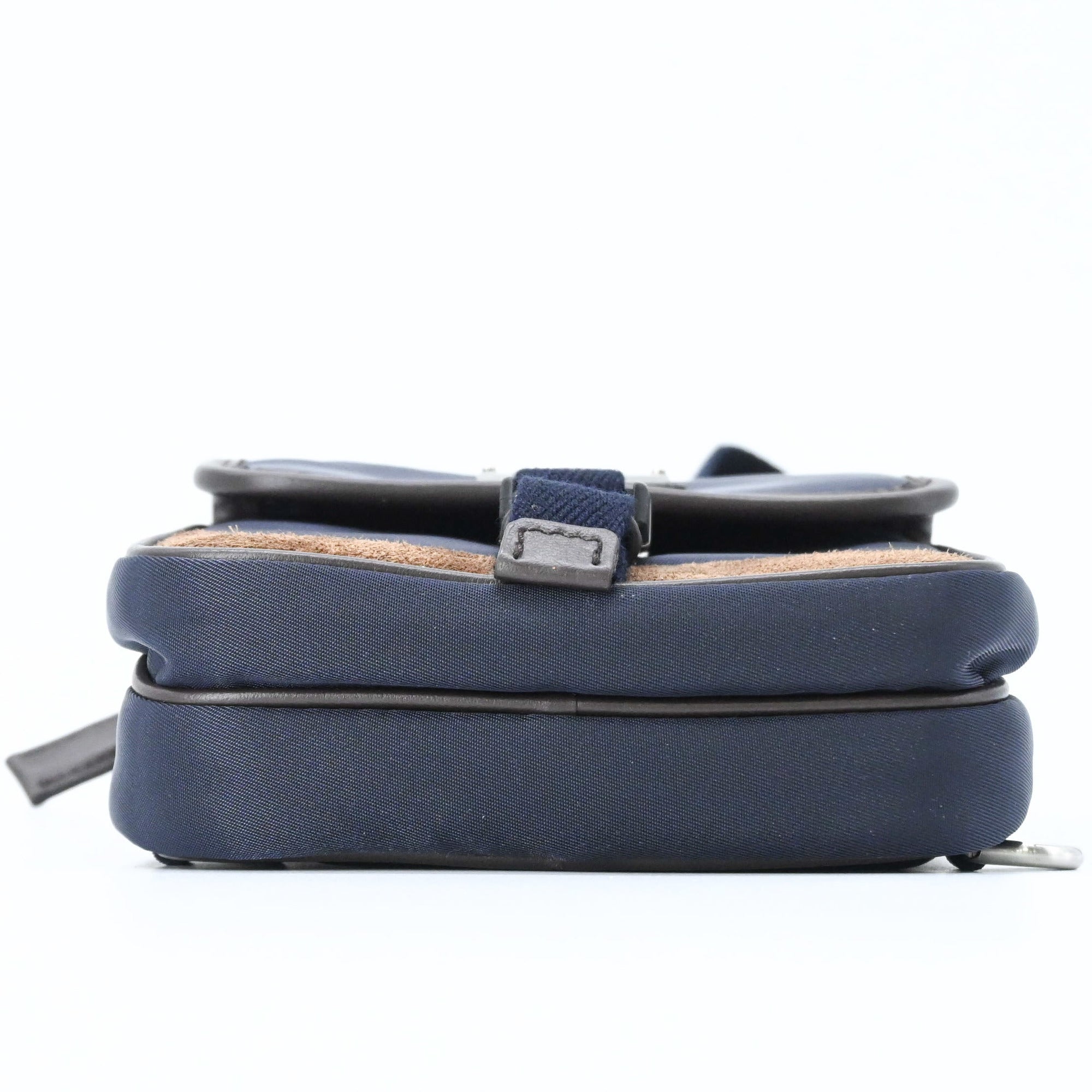 PRADA Suede and Nylon Shoulder Bag, Triangle Design, Navy Brown — New - Store Return