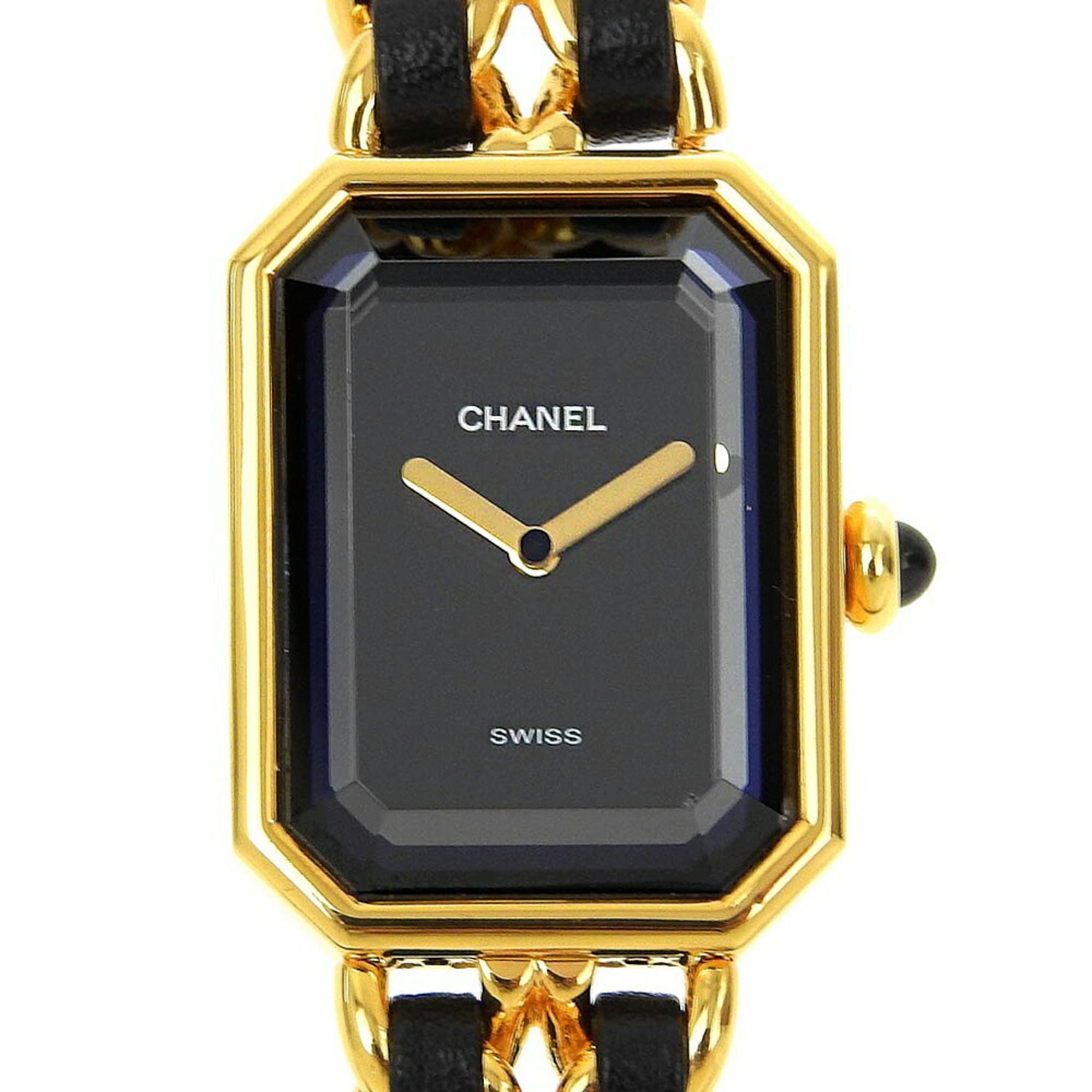 Chanel CHANEL Premiere S Watch H0001 Gold Plated x Leather Quartz Analog Display Black Dial Ladies — Very Good