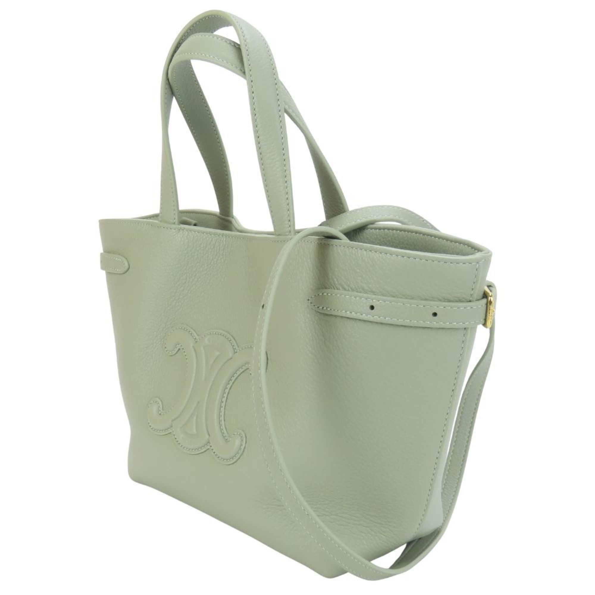 Celine Mini Cabas Anais handbag in light clay and khaki leather. Triomphe shoulder bag for women.