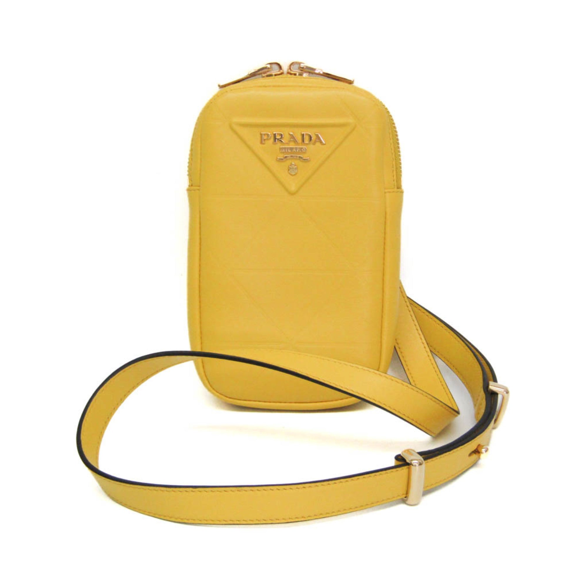 Prada Small Shoulder Pouch PELLETTERIA 9Y21OM Women's Leather Pouch,Shoulder Bag Yellow — Like New