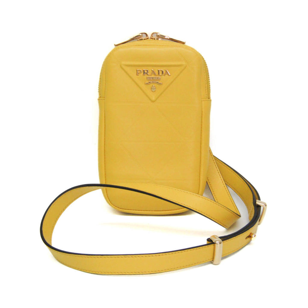 Prada Small Shoulder Pouch PELLETTERIA 9Y21OM Women's Leather Pouch,Shoulder Bag Yellow — Like New