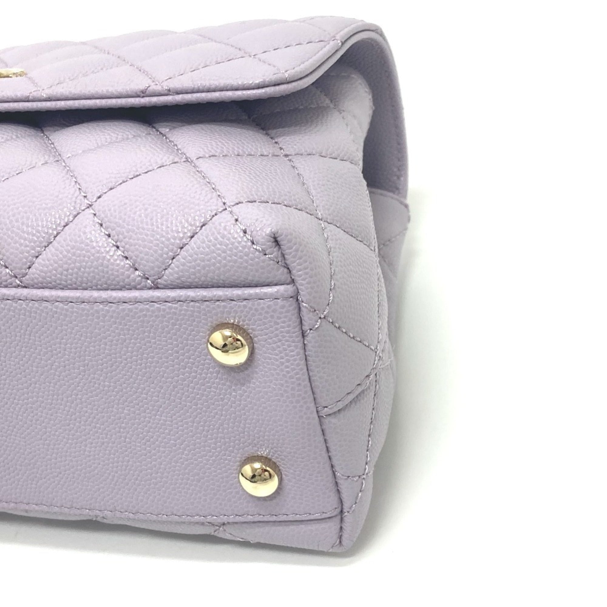 CHANEL A92990 Matelasse Coco Handle Bag Shoulder Handbag Caviar Skin Women's Lavender Purple — New - Store Return