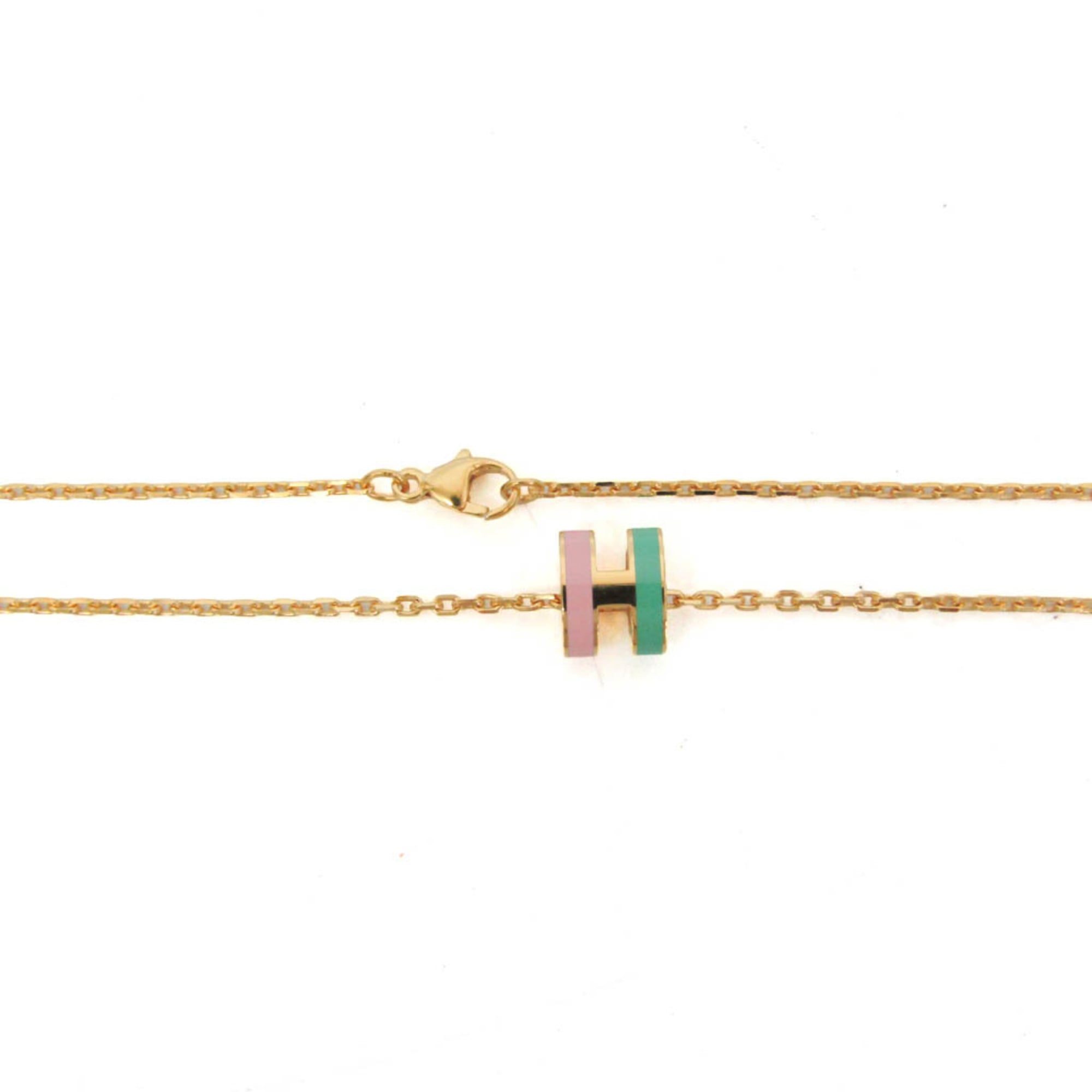 Hermes Pop H Mini Metal Men,Women Fashion Pendant Necklace (Green,Pink) — Like New