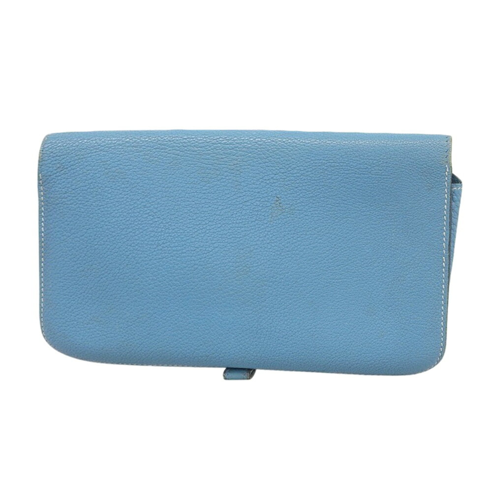 Hermes Hermès Dogon GM long wallet in Taurillon Clemence leather, blue jean, with G stamp