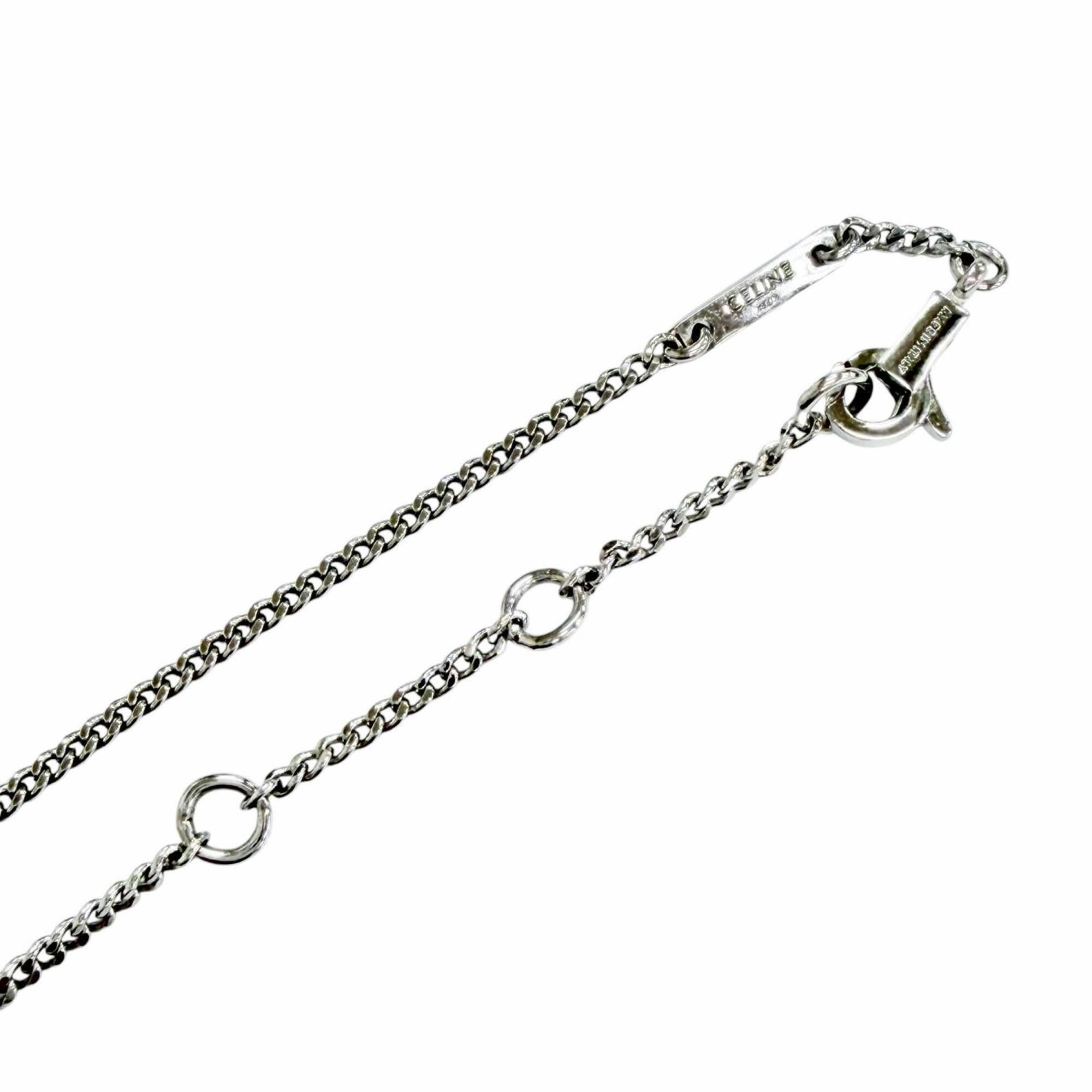 CELINE 460GB6BZI Triomphe Rhinestone Necklace, Silver, Made in Italy, Women's, with Box and Dust Bag — Like New
