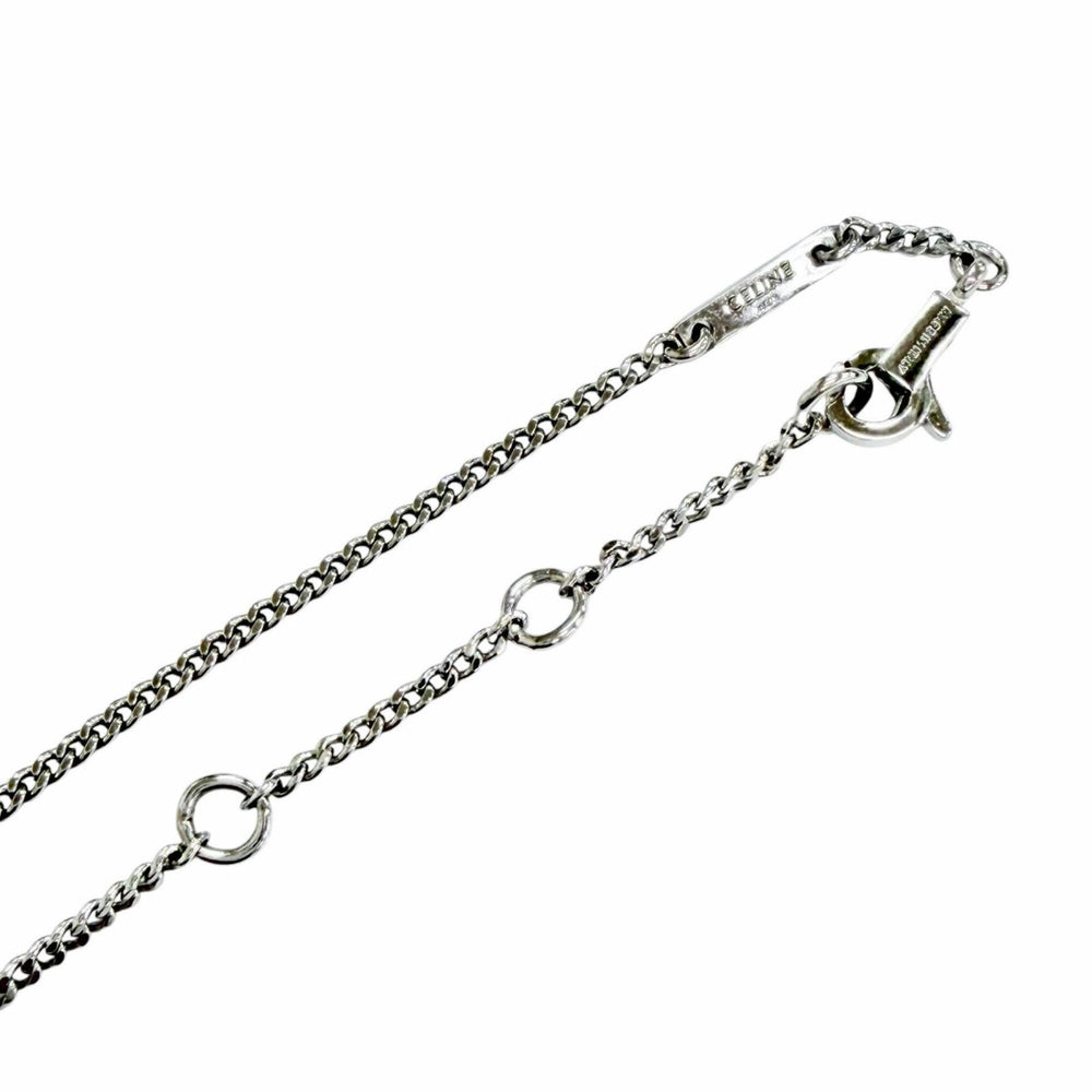 CELINE 460GB6BZI Triomphe Rhinestone Necklace, Silver, Made in Italy, Women's, with Box and Dust Bag — Like New