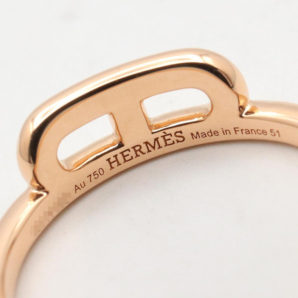 Hermes Link d'Hermès Diamond Ring, 18K Pink Gold (PG), Clear/Gold Tone, Women's H121673B — Like New