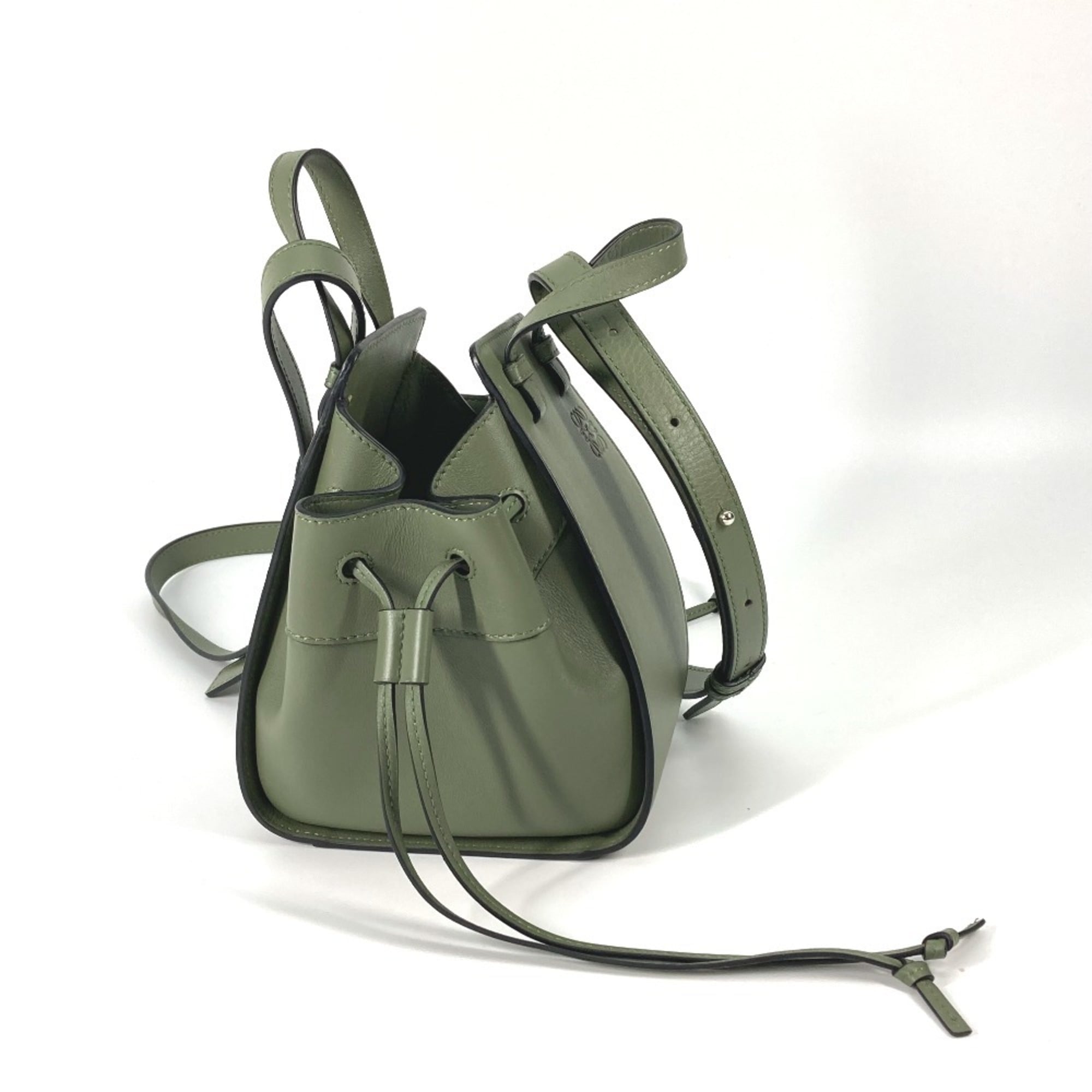 LOEWE Hammock Drawstring Bag, Mini Handbag/Shoulder Leather, Women's, Khaki, Like New — Like New