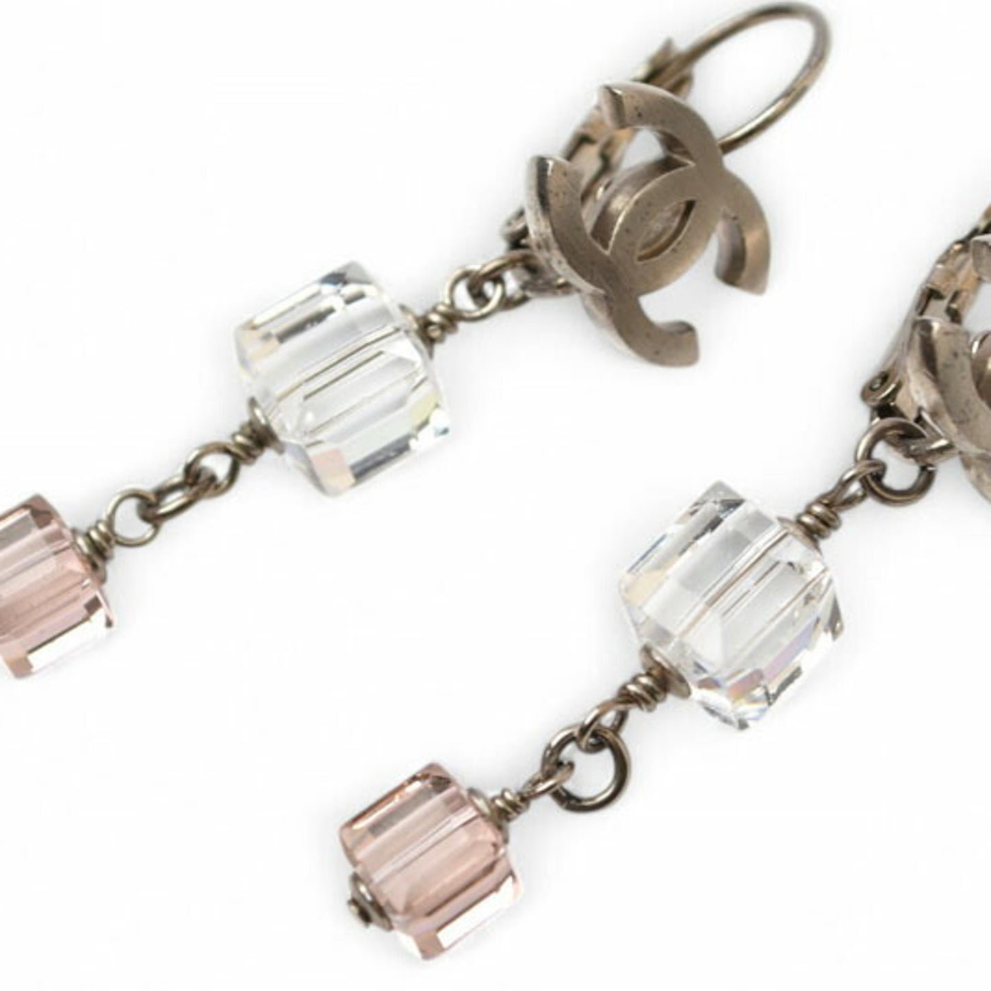 Chanel Earrings CHANEL CC Clear Pink Cube 08P Silver