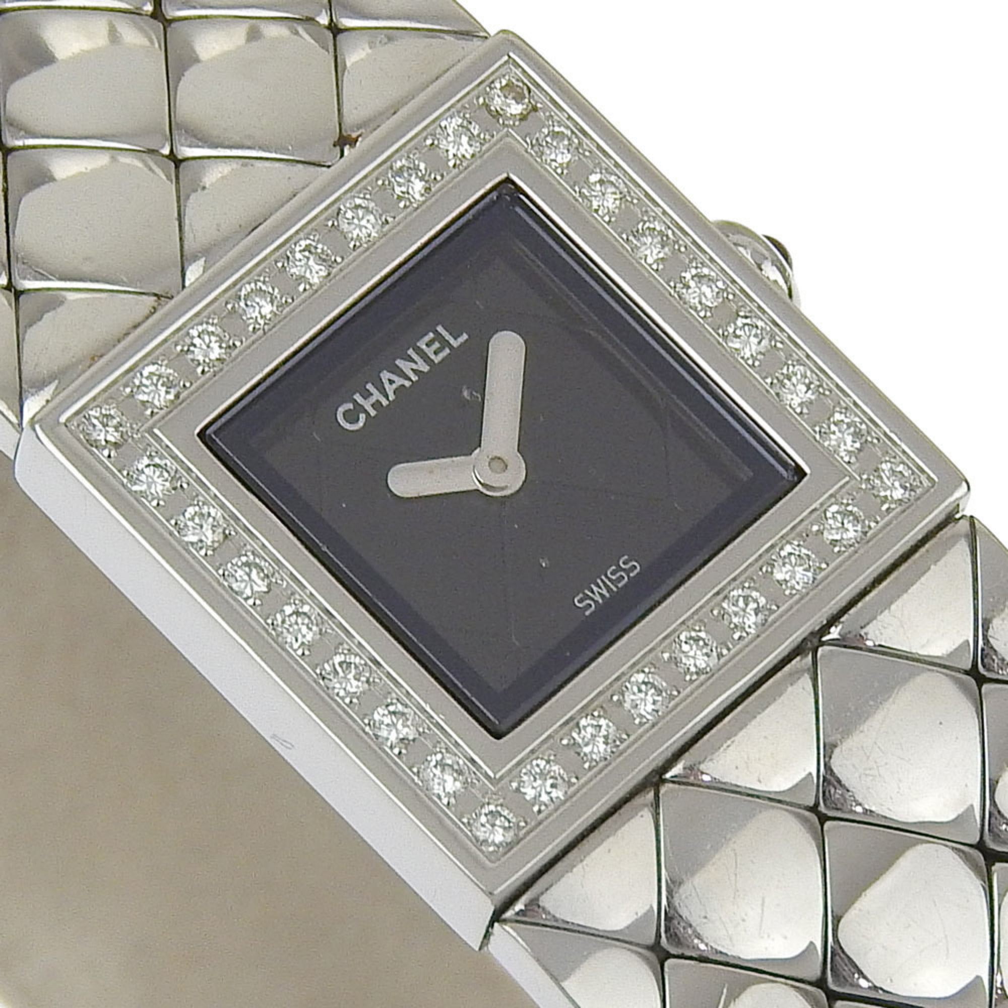 CHANEL Matelasse Watch Diamond Bezel H0489 Stainless Steel Quartz Analog Display Black Dial Women's I213024033 — Good