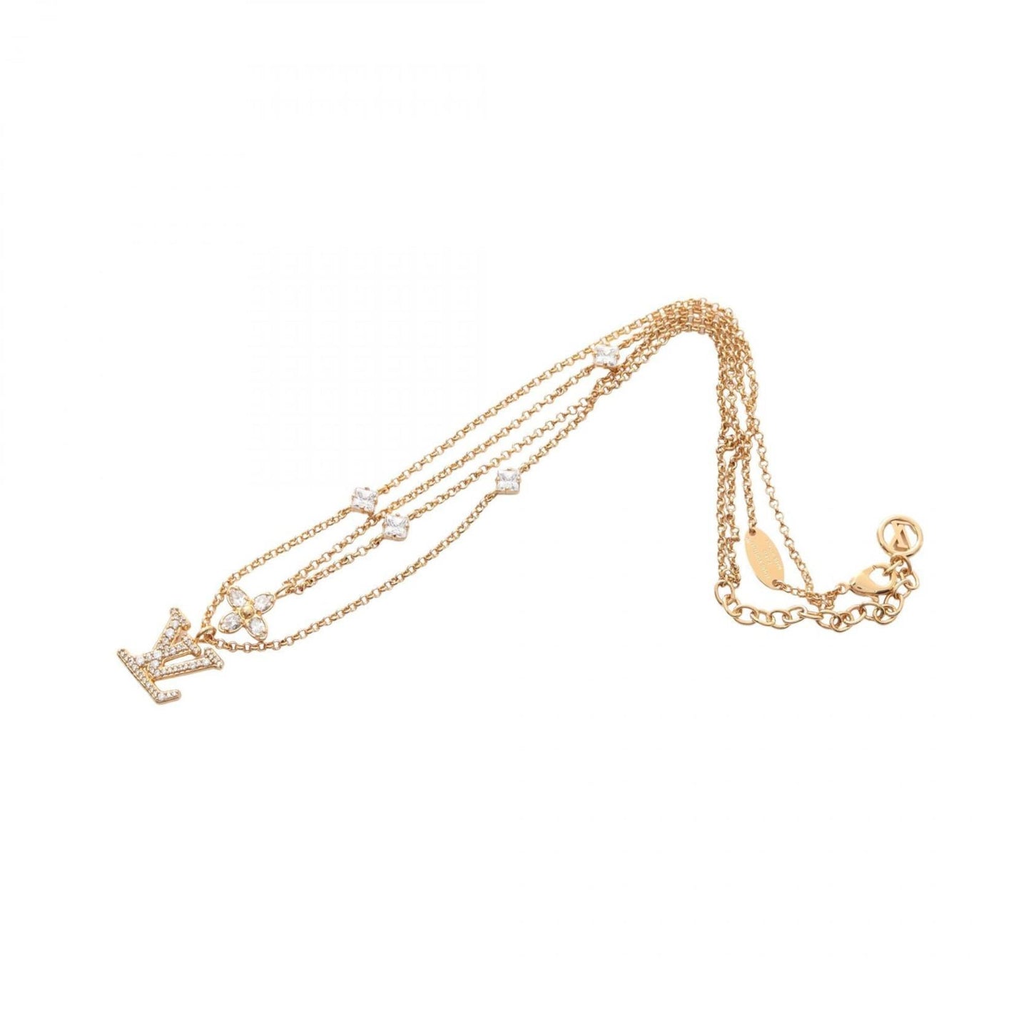 Louis Vuitton Ladies' LV Necklace, Gold-Plated with Rhinestones, Available in Gold and Clear.