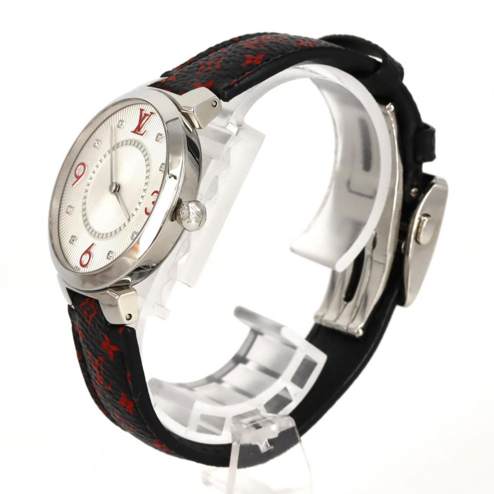 Louis Vuitton Tambour Monogram 8P Q13MJA Stainless Steel Quartz Watch — Very Good