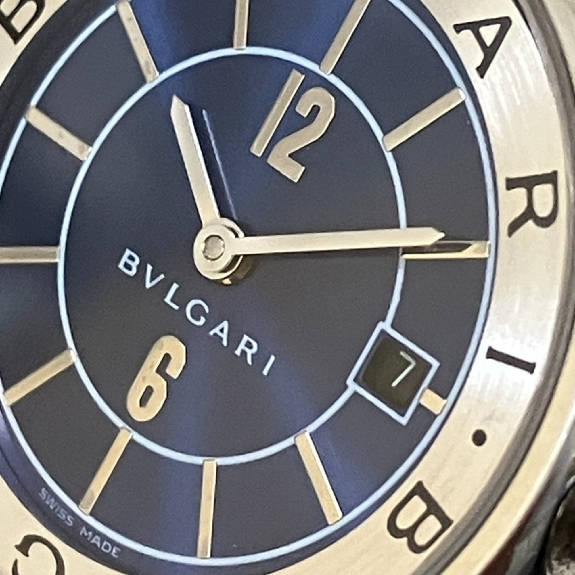 Bulgari BVLGARI Solotempo watch, total weight 24.3g, stainless steel, genuine leather strap, quartz movement, blue dial, ST29S — Good