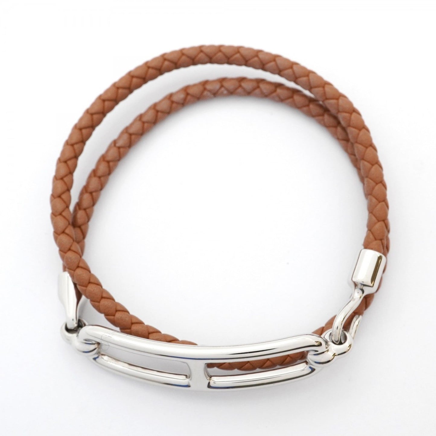 Hermes Hermès Luli Double Tour Bracelet, Metal, Leather, Silver, Brown, Women's, P1859231