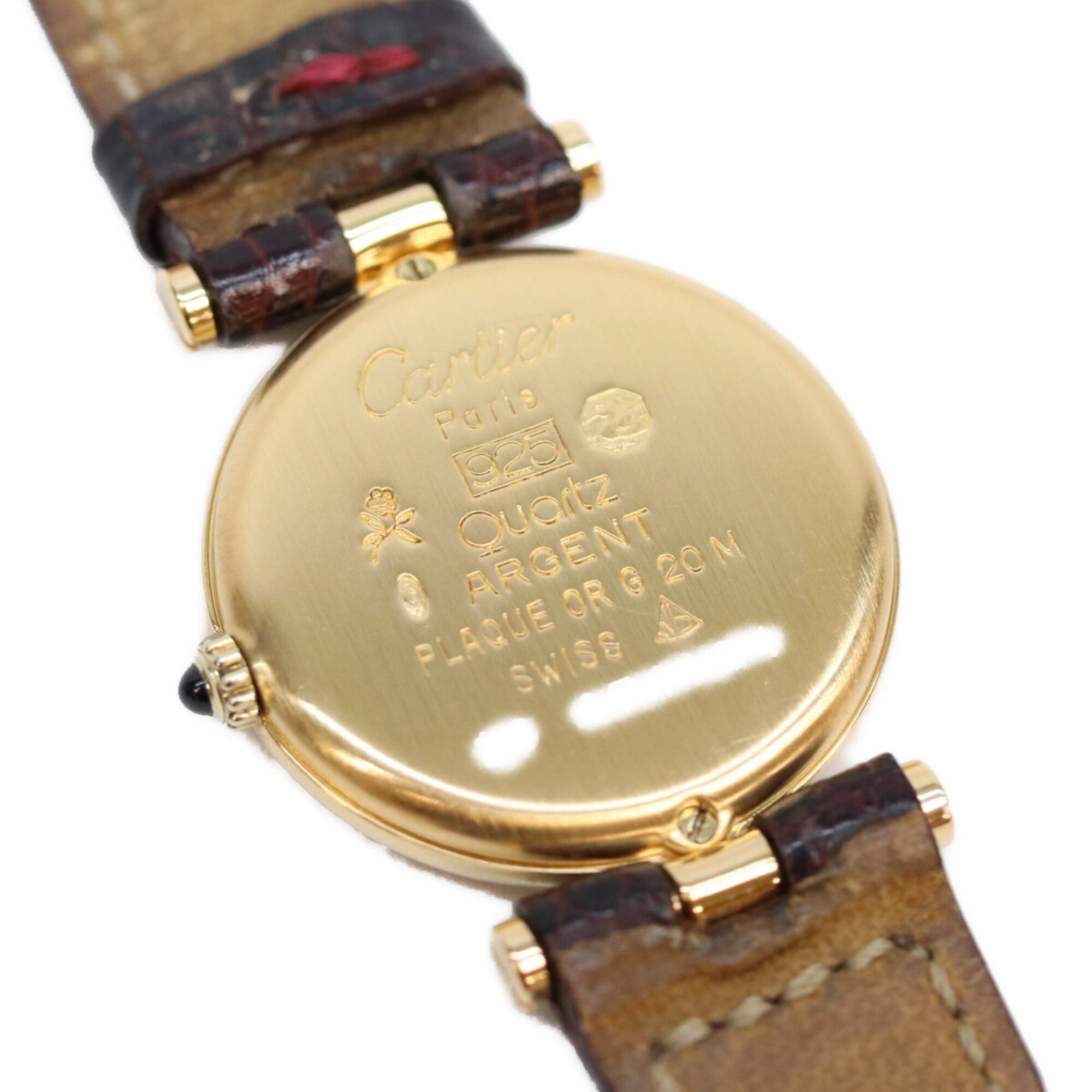 Cartier 925 Garnet Dial Bordeaux Must Vendome SM Vermeil Quartz Watch Gold Red Ladies — Good