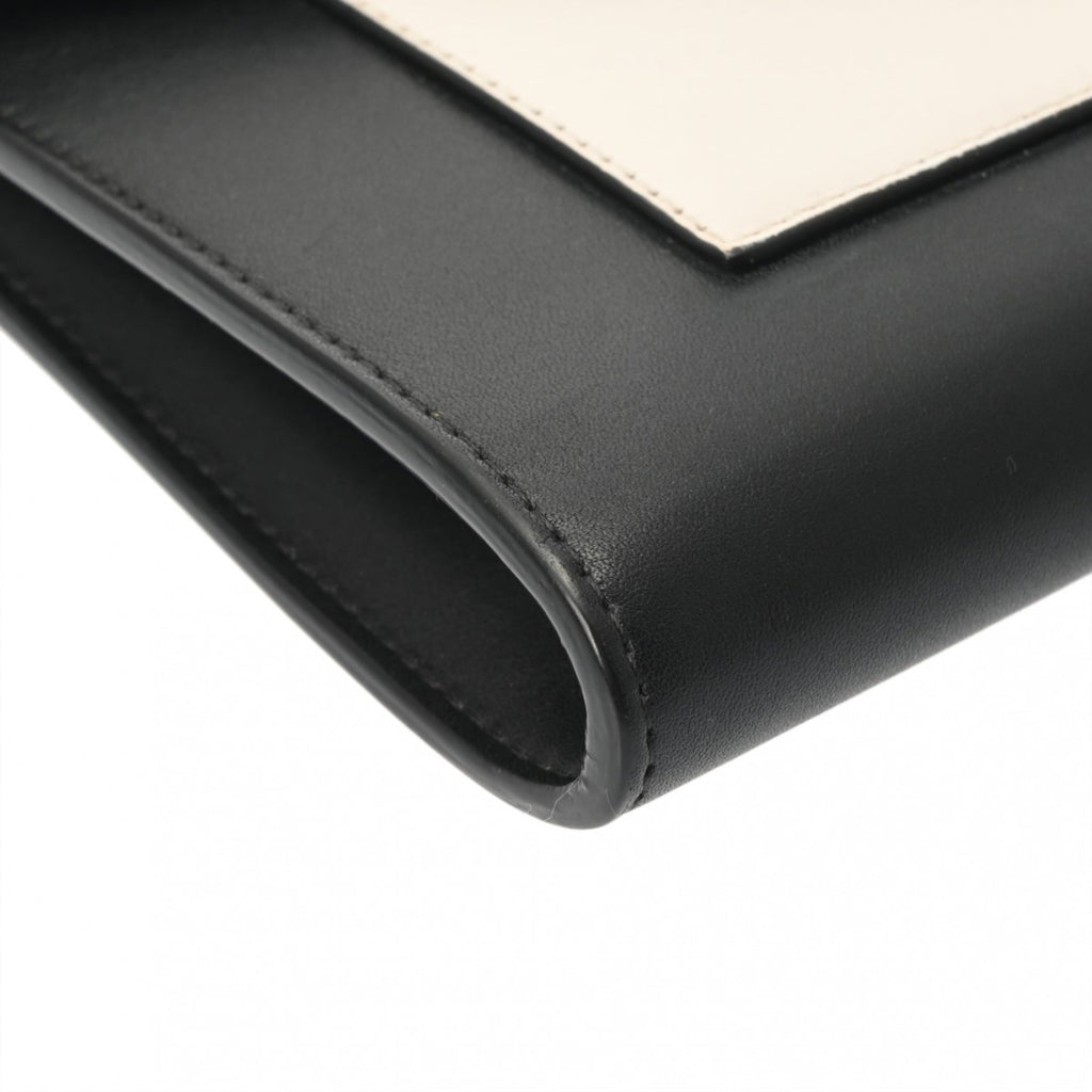 CELINE Chain Wallet, Black, White, Blue, Women's Leather Shoulder Bag, A-Rank, Pre-Owned, Ginzo