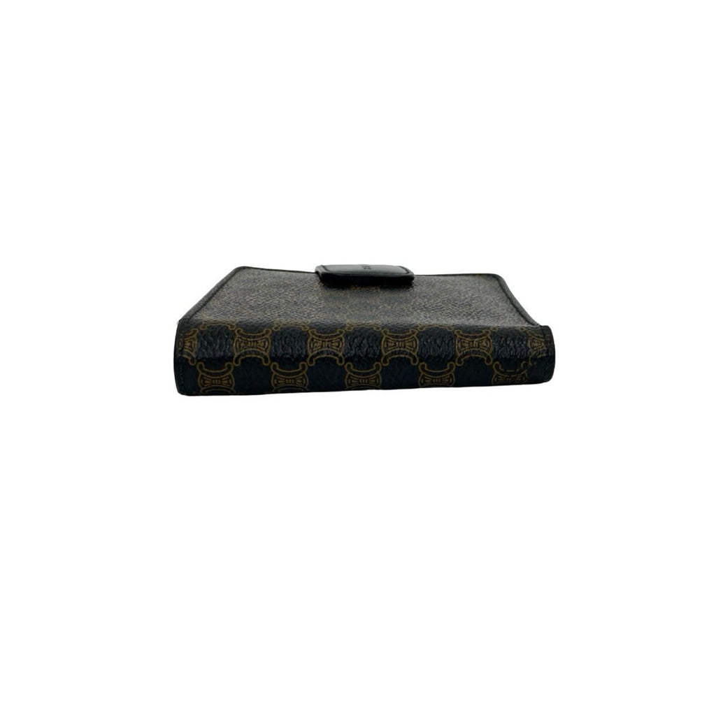 CELINE Vintage Macadam Blason Triomphe Leather Bi-fold Mini Wallet in Black and Brown (36494)