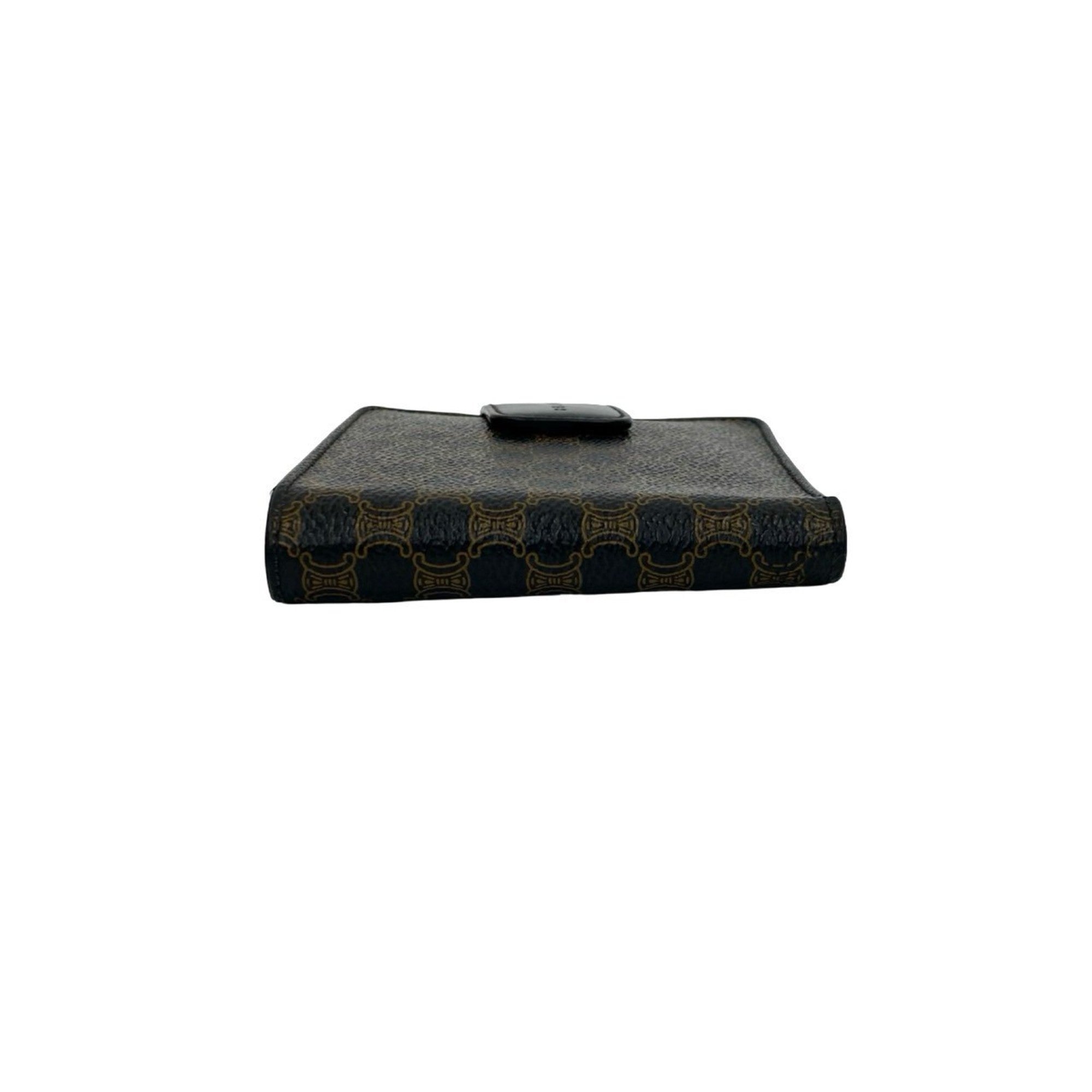 CELINE Vintage Macadam Blason Triomphe Leather Bi-fold Mini Wallet in Black and Brown (36494)