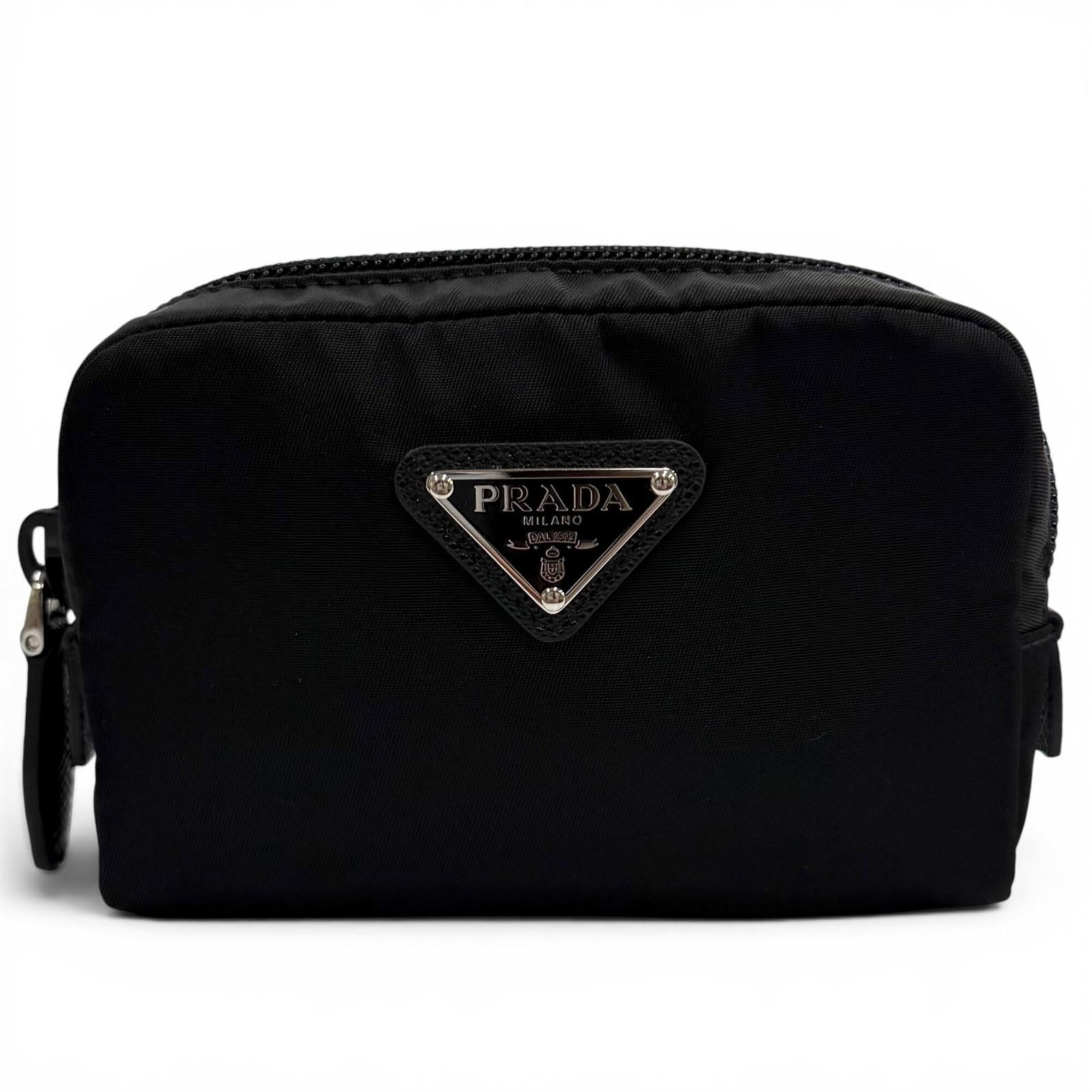 PRADA 1ND339 Micro Re-Nylon Pouch Small Triangle Logo Makeup Black Made in Italy Women's — Like New