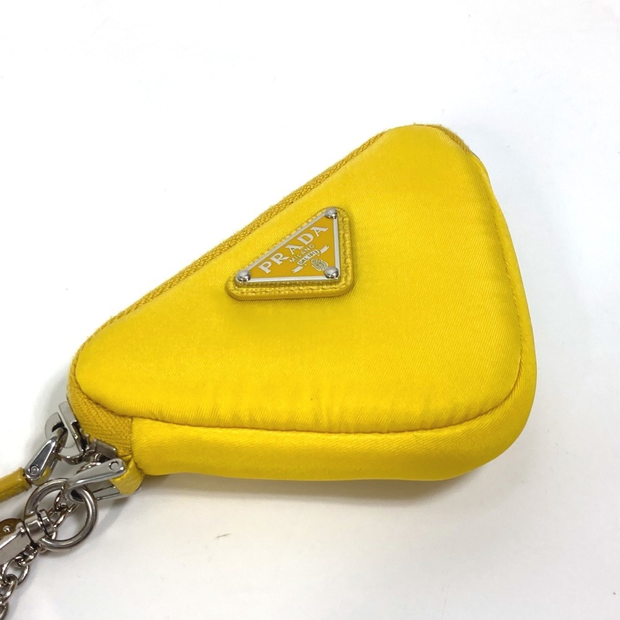 PRADA 2TT140 Triangle Plate Re Nylon with Neck Strap Key Ring Pouch Men's Yellow — New - Store Return