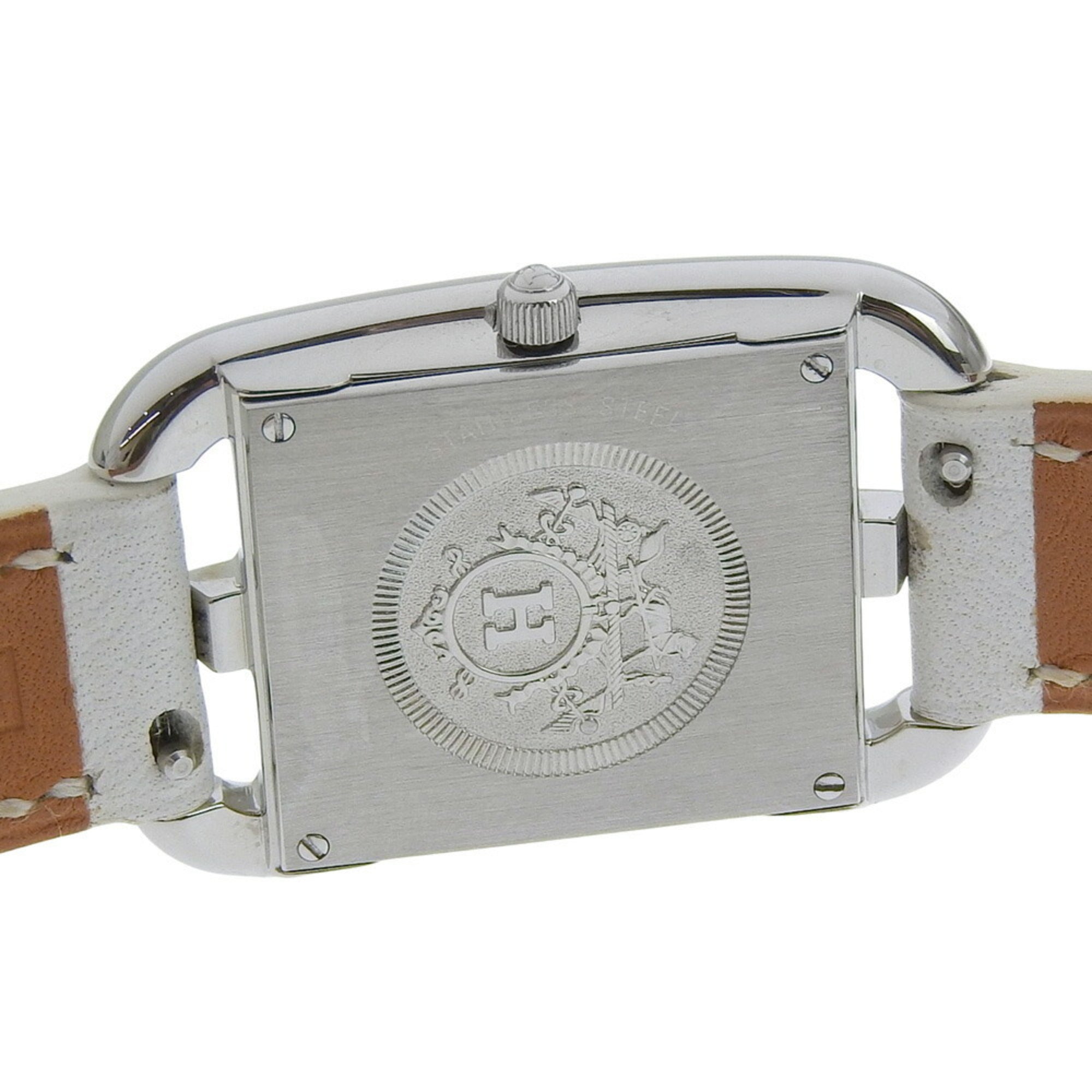 Like new Hermès Cape Cod CC1 210, □R stamped, white dial, stainless steel/leather, 33mm x 23mm, quartz movement, women's watch — Like New