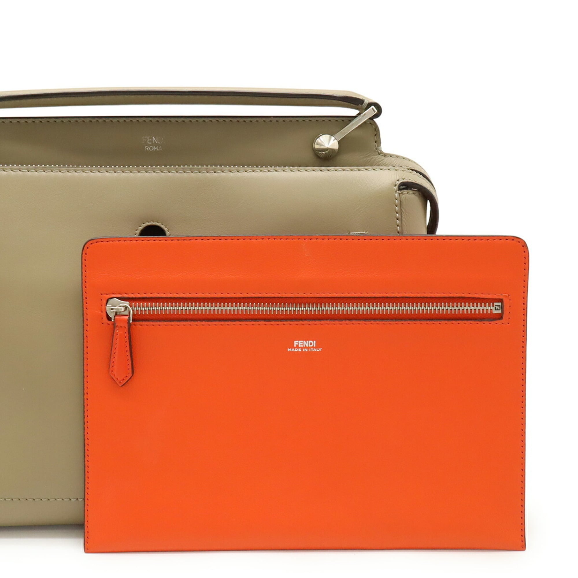 FENDI.com Handbag Shoulder Bag Leather Greige 8BN293