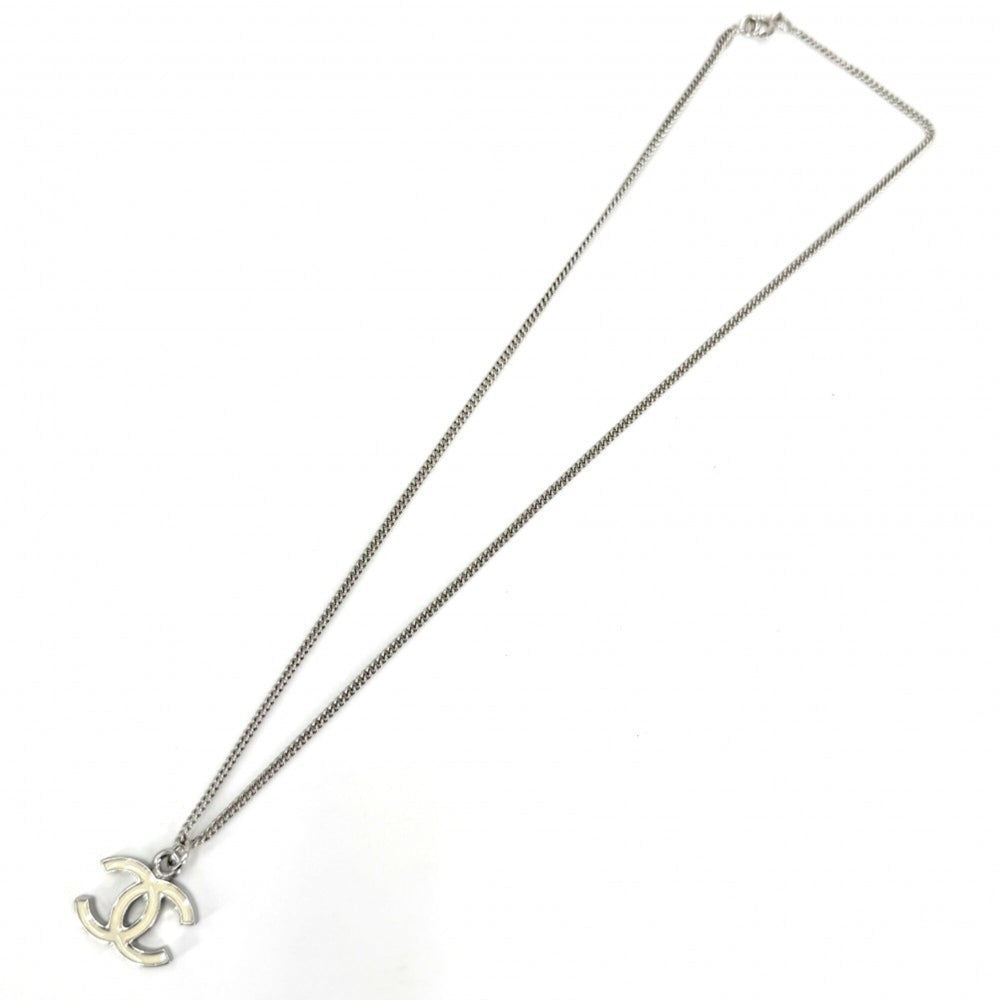 Chanel Necklace for Women, Coco Mark, Silver/White, Approx. 6.2g, 2005 Model (05V) — Like New