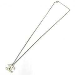 Chanel Necklace for Women, Coco Mark, Silver/White, Approx. 6.2g, 2005 Model (05V) — Like New