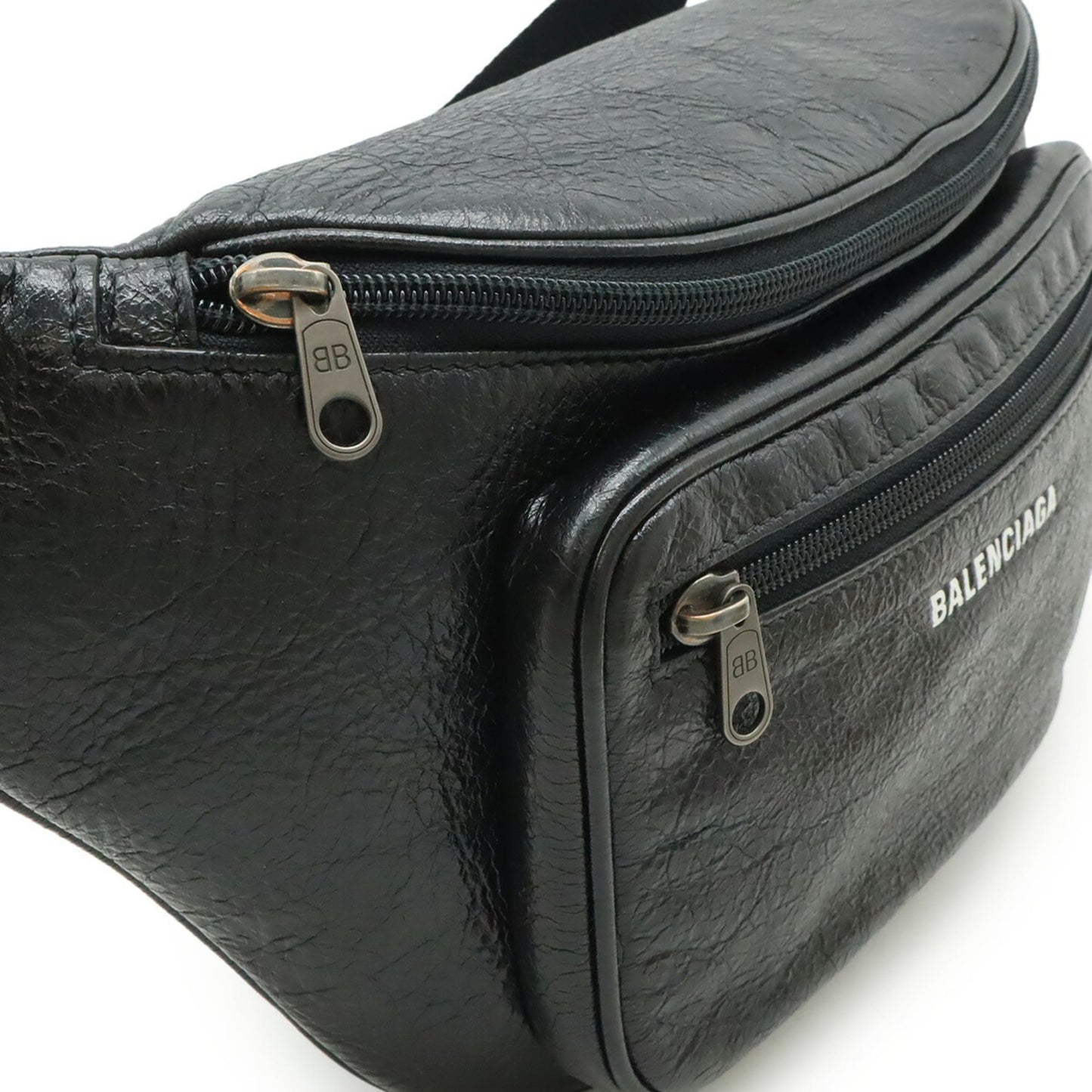 BALENCIAGA Exclusive Line Explorer Belt Bag/Waist Pouch/Body Bag in Black Leather (529550)