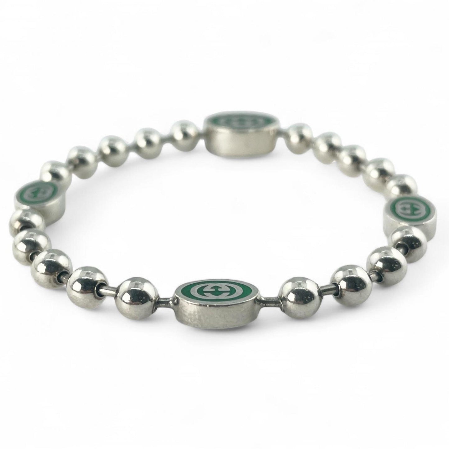 GUCCI Interlocking G Ball Chain Bracelet, AG925 Silver, Size 17, Made in Italy, Women's