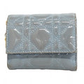 Christian Dior Tri-fold Wallet Cannage Enamel Blue Gray Women's